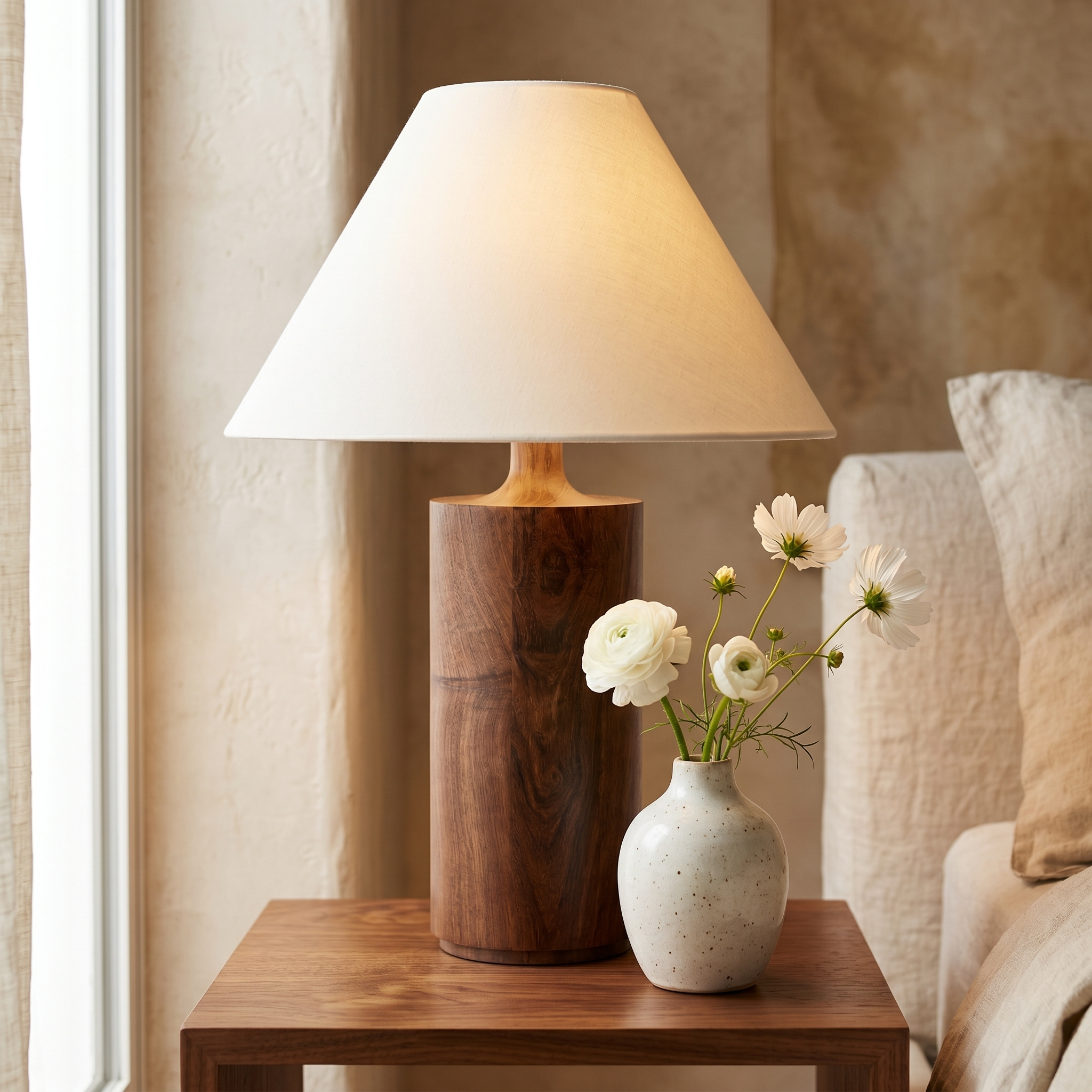 Lampe de Chevet Bois Hêtre & Lin | Fiolla Home Tunisie
