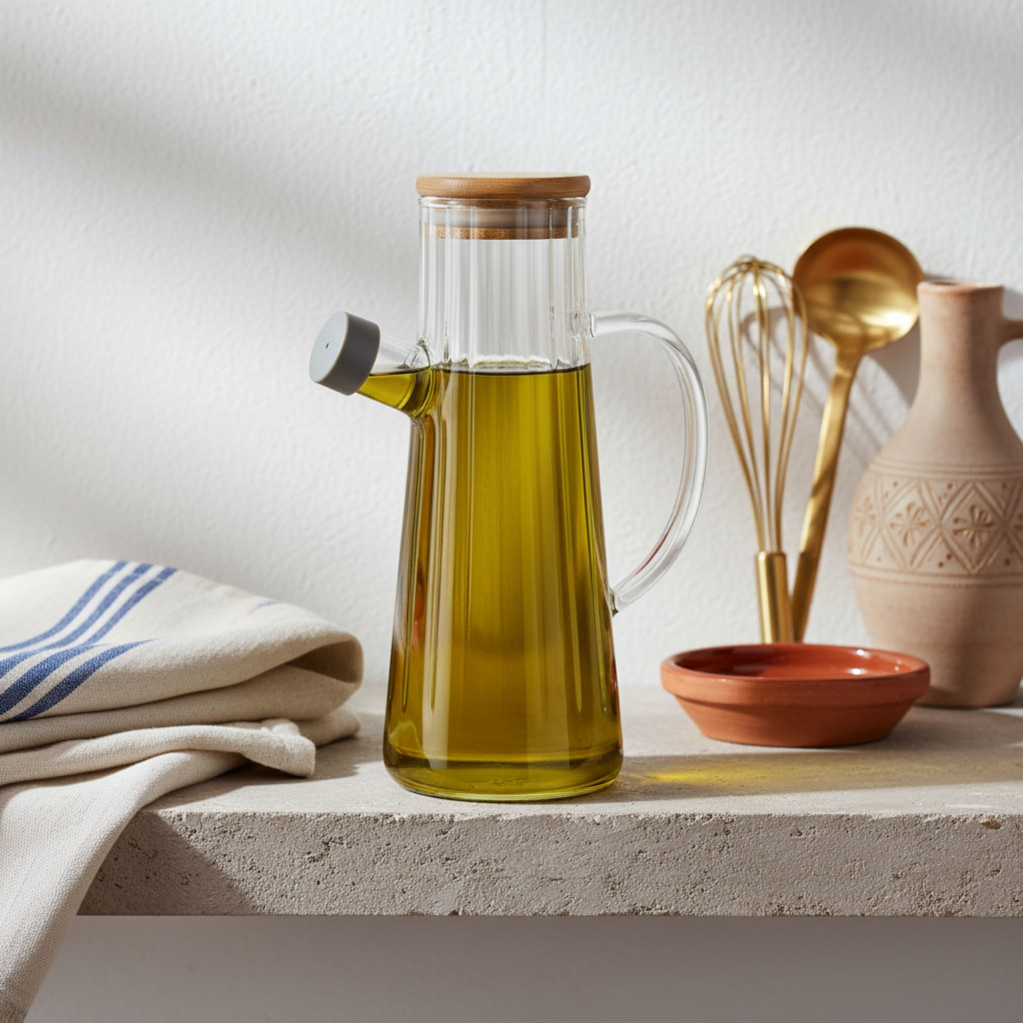 Huilier en Verre Design Côtelé & Bec Anti-Goutte – Élégance Cuisine