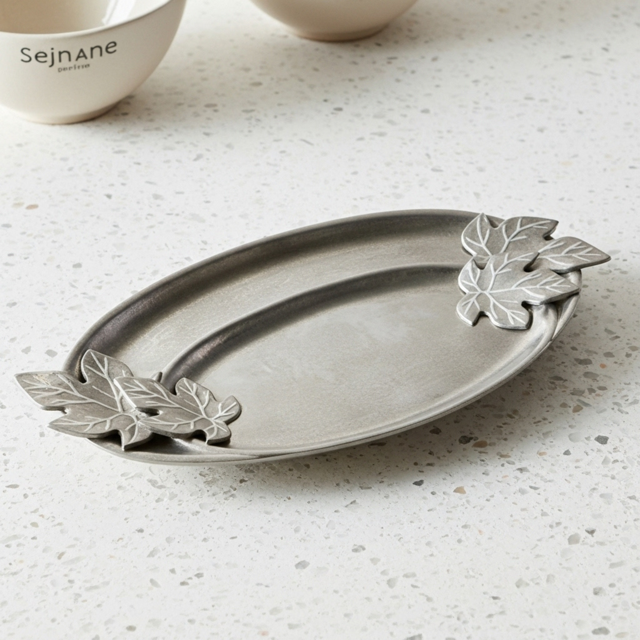 Set de 2 Plateaux Ovales Cuivre Indien Feuilles Figuier | Fiolla Home