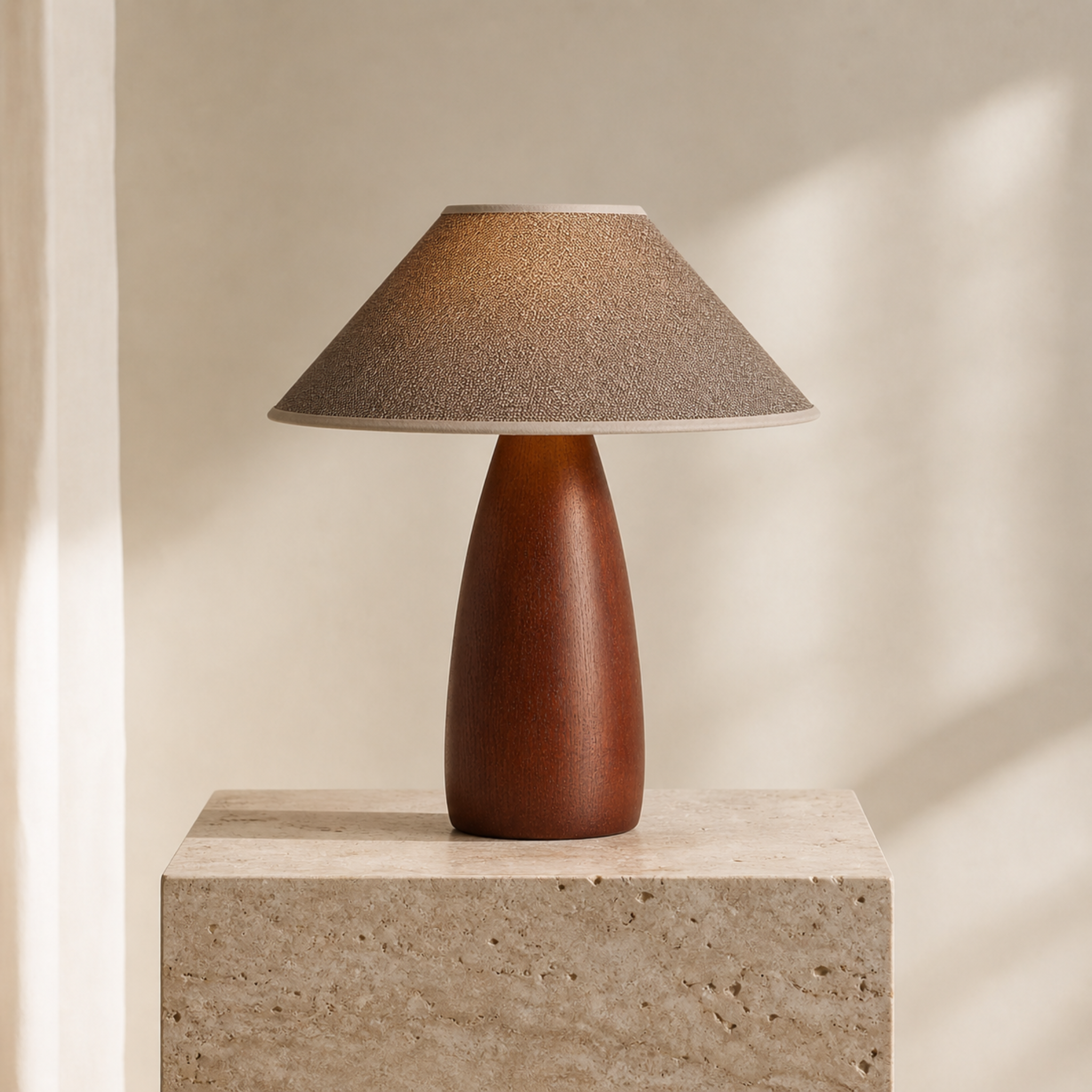 Lampe de Table Acajou Sapele | Abat-Jour Lin | Fiolla Home