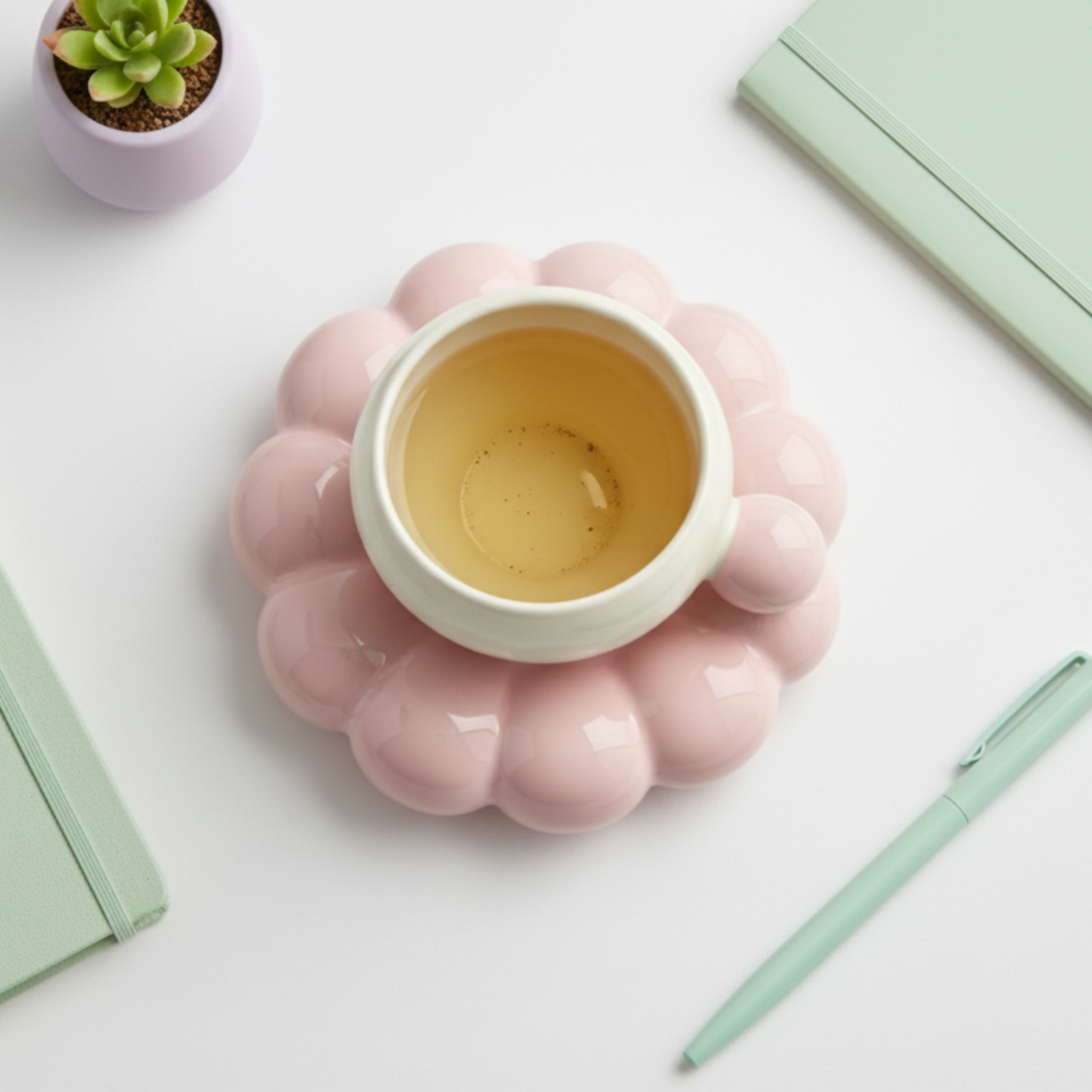 Tasse Bubble Rose avec Sous-Tasse Perles | Café au Lait Tunisie | Fiolla Home
