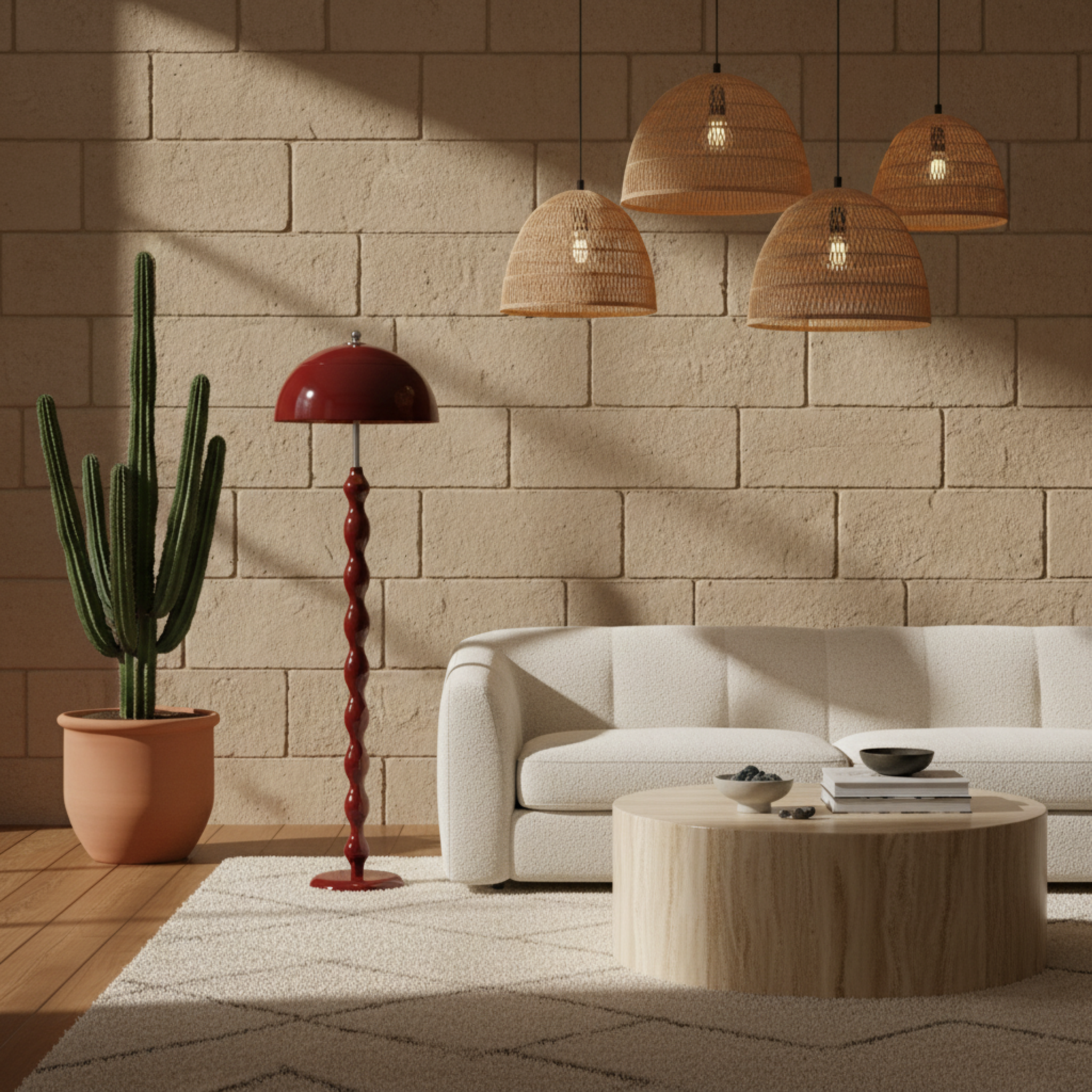 Lampadaire Design "Totem" Rouge Laqué | Luminaire Salon & Décoration Bohème Tunisie