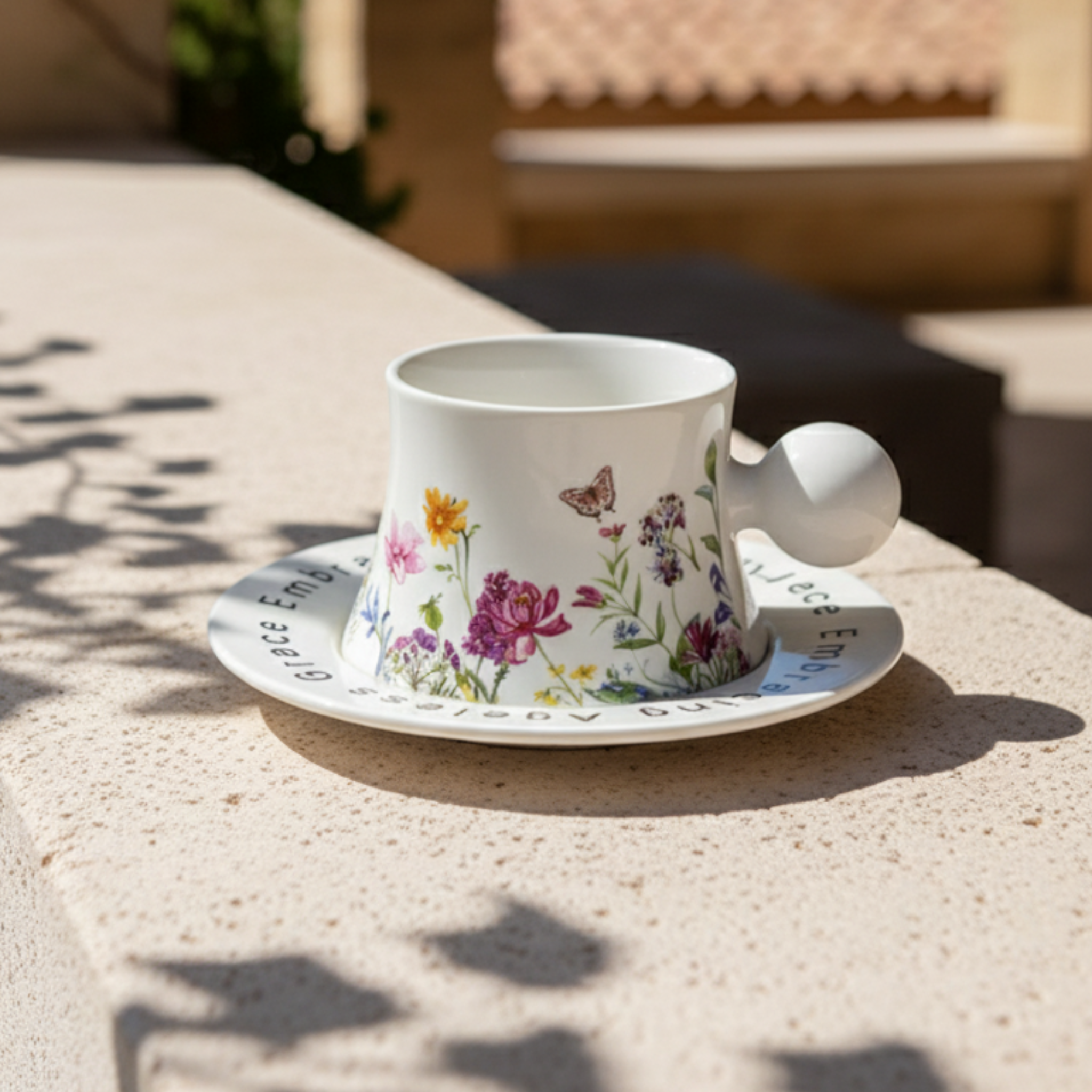 Tasse Fleurie avec Sous-Tasse Tunisie | Poignée Bille | Fiolla Home