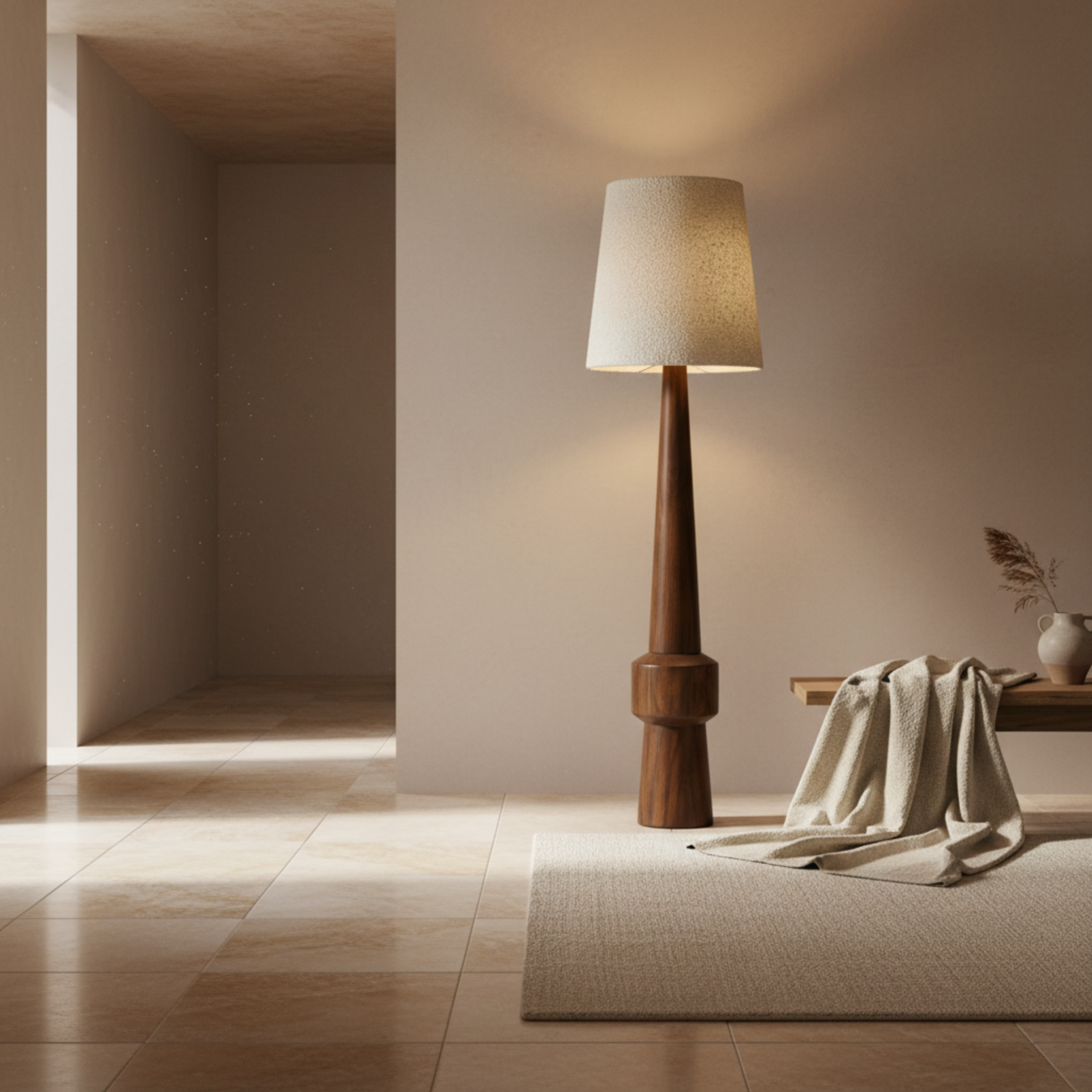 Lampadaire ATLAS Bois Rouge et Abat-Jour Bouclette | Tunisie