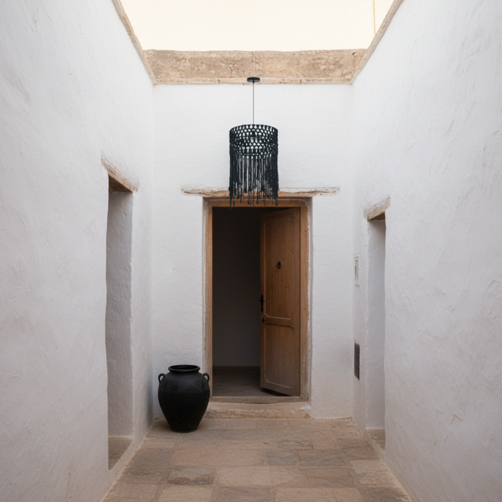 Suspension Macramé Noir Franges | Design Bohème Chic | Tunisie