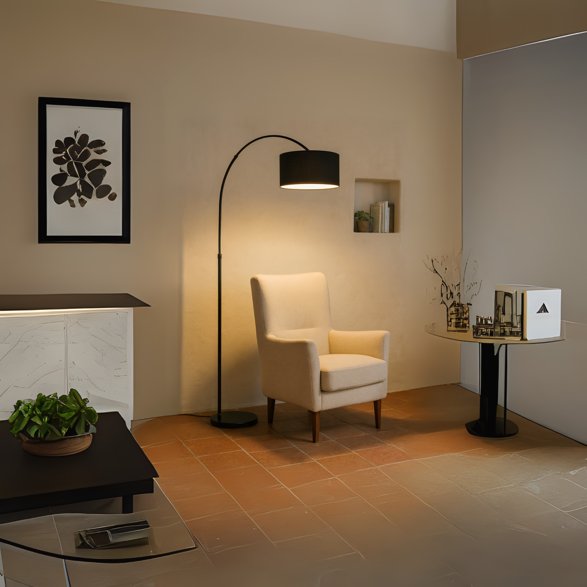Luminaire Lampadaire Tunisie | Arc noir moderne LED | Fiolla Home