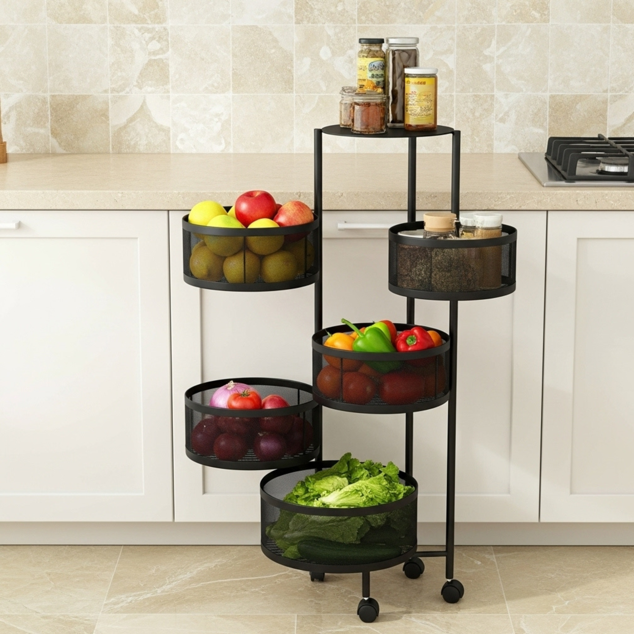 Porte-Légumes 5 Étages Rotatif – Rangement Fruits & Épices
