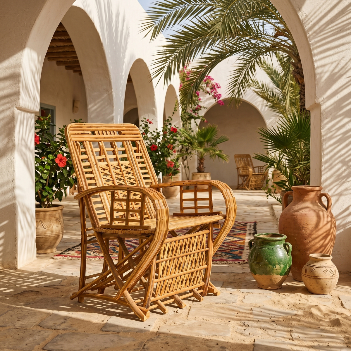 Fauteuil Artisanal Bois de Palmier Dattier Tunisie | Fiolla Home