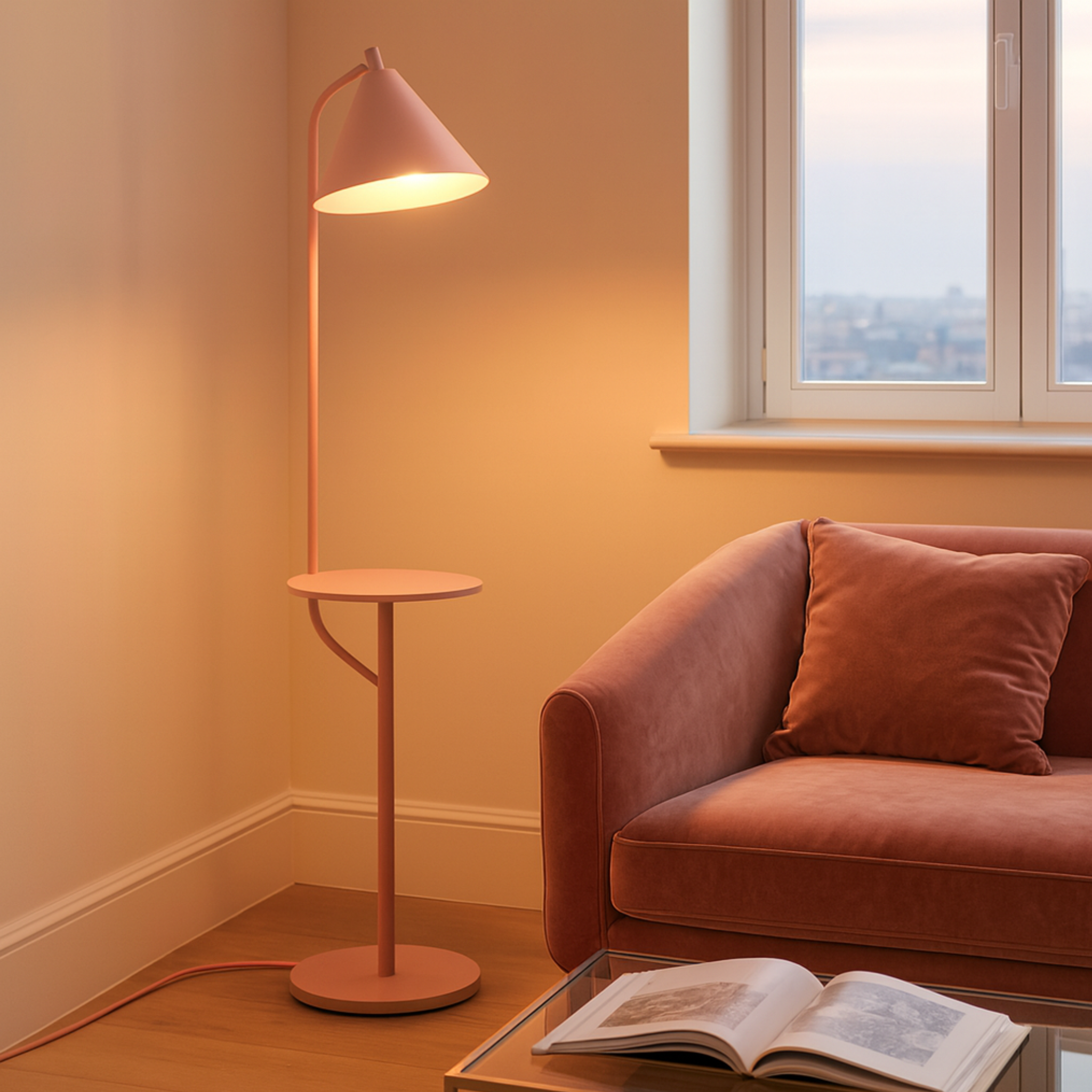 Lampadaire LED Rose avec Table Intégrée – Design Scandinave