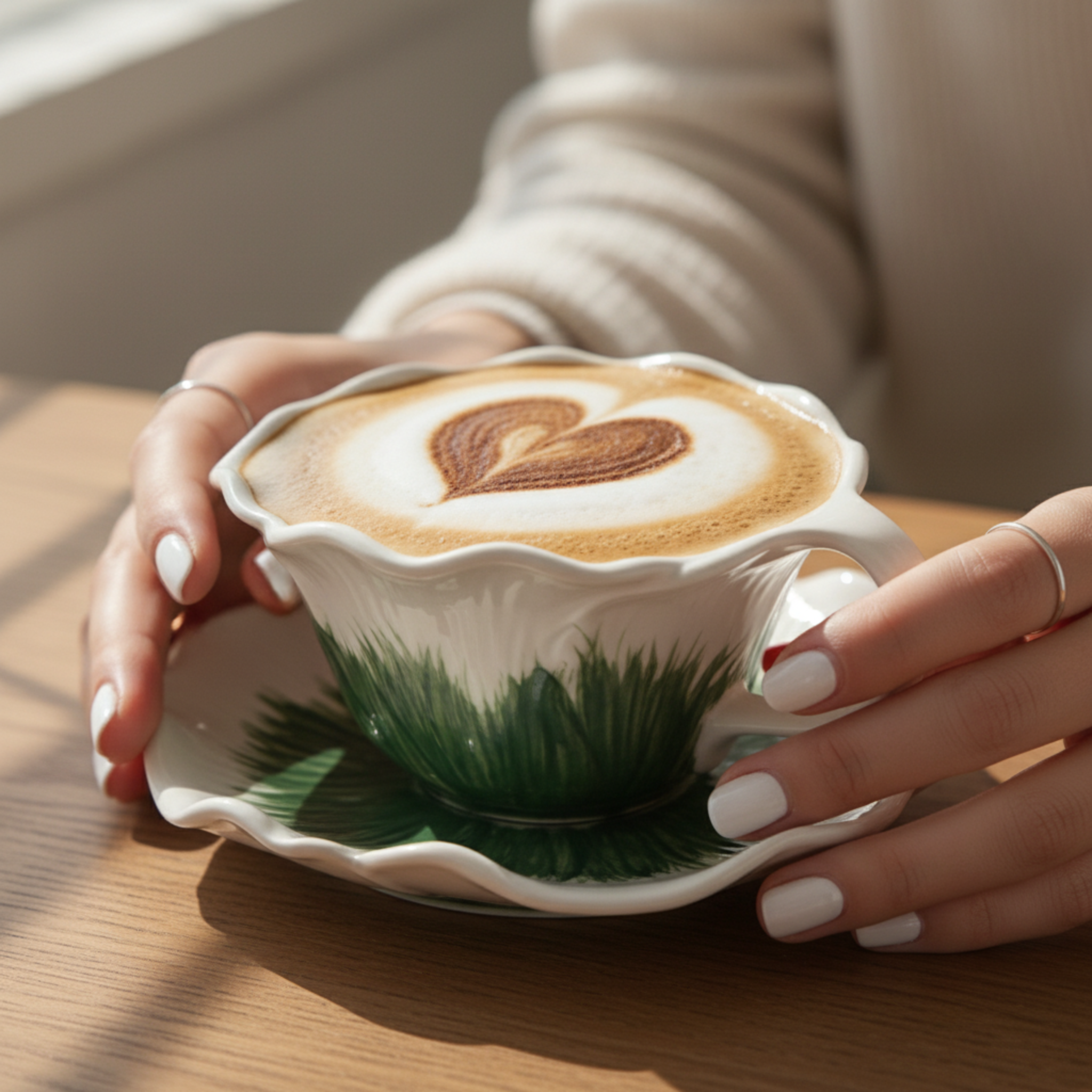 Tasse à Café Céramique "Jardin d'Hiver" avec Soucoupe - Design Floral