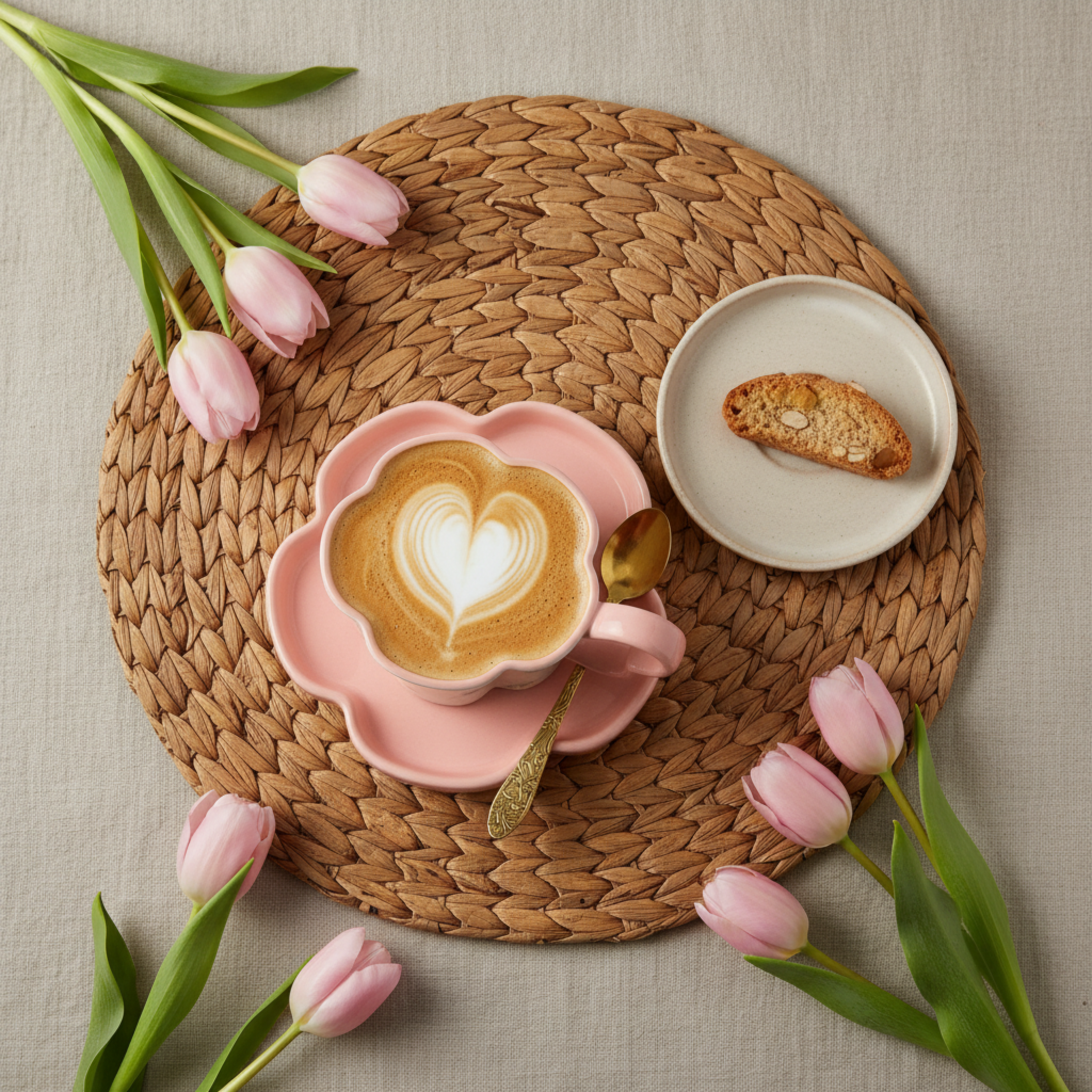 Mug Fleur Rose Céramique & Soucoupe – Idée Cadeau Cute Tunisie