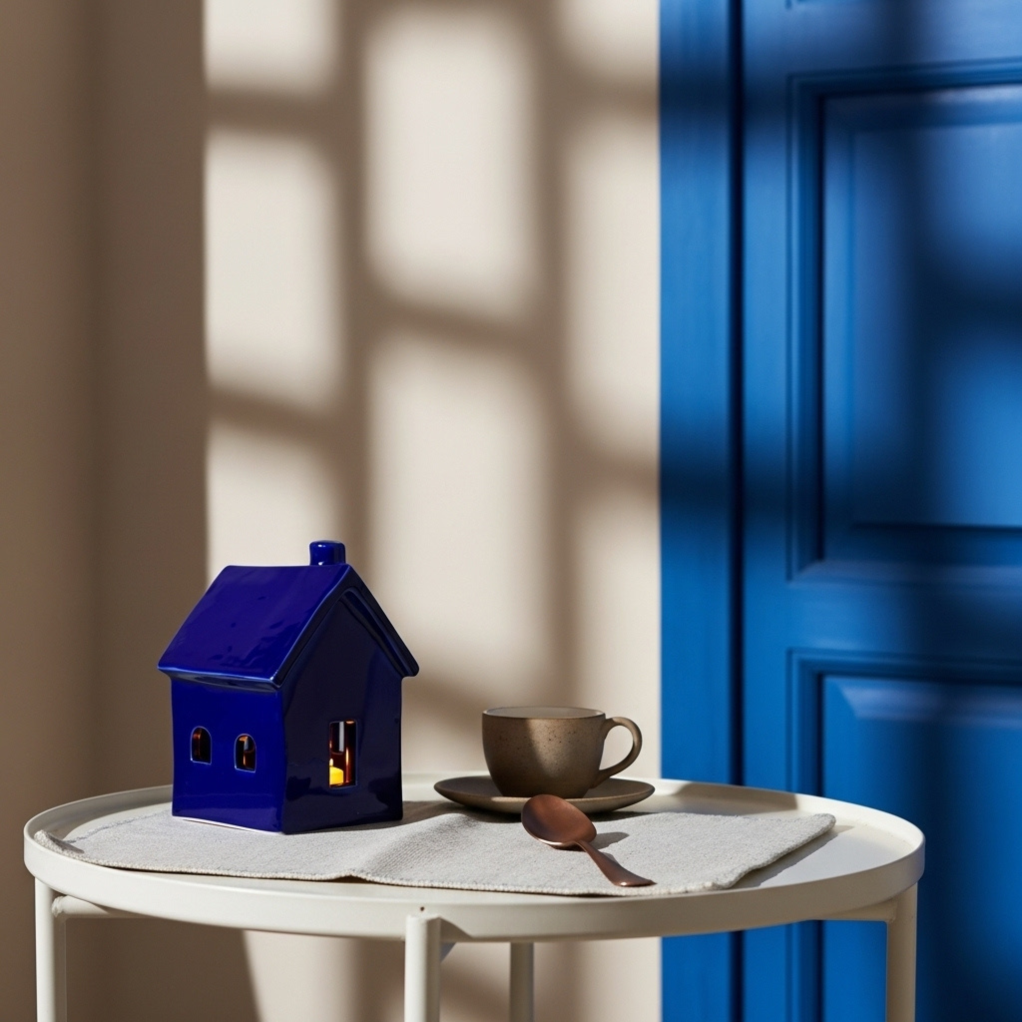 Cache-Bougie Maison en Céramique Bleu Sidi – Lueur Cocooning