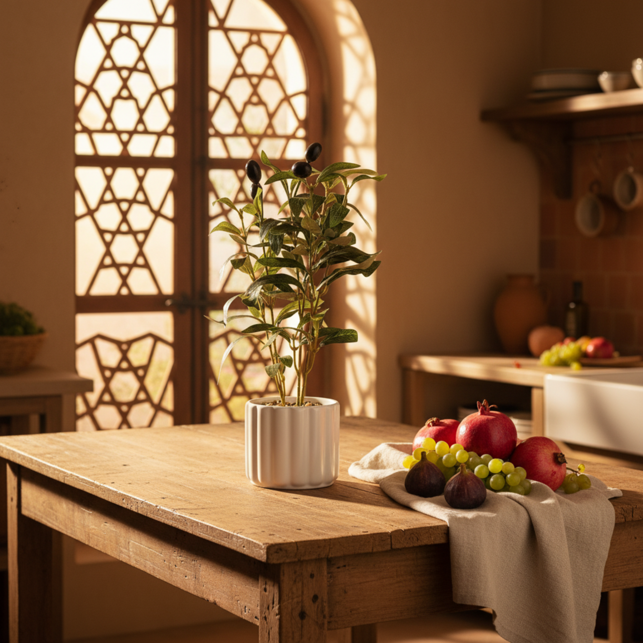 Olivier Artificiel en Pot Céramique Blanc - Déco Tunisie