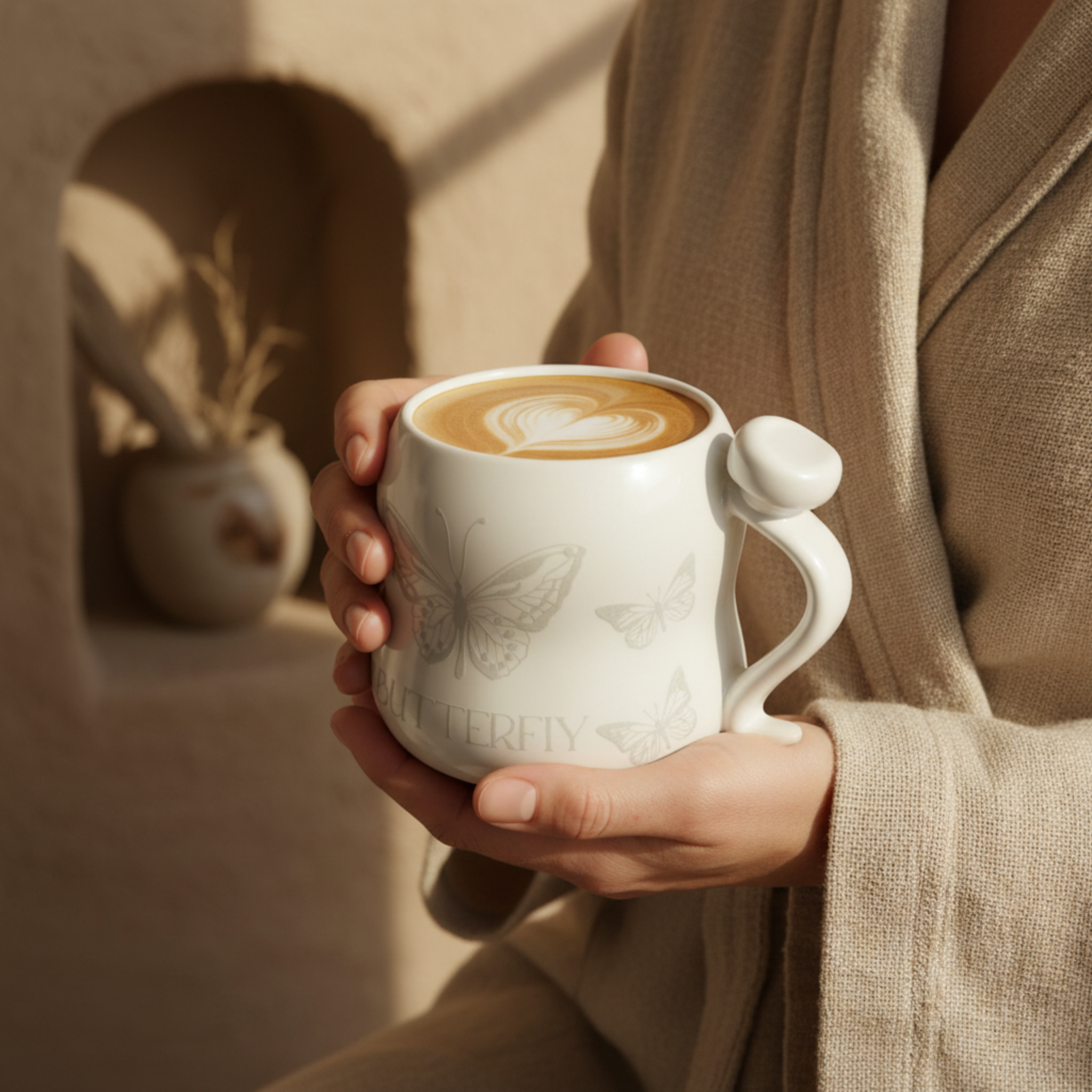 Mug Papillon Blanc Satiné – Tasse Design Chic & Poétique