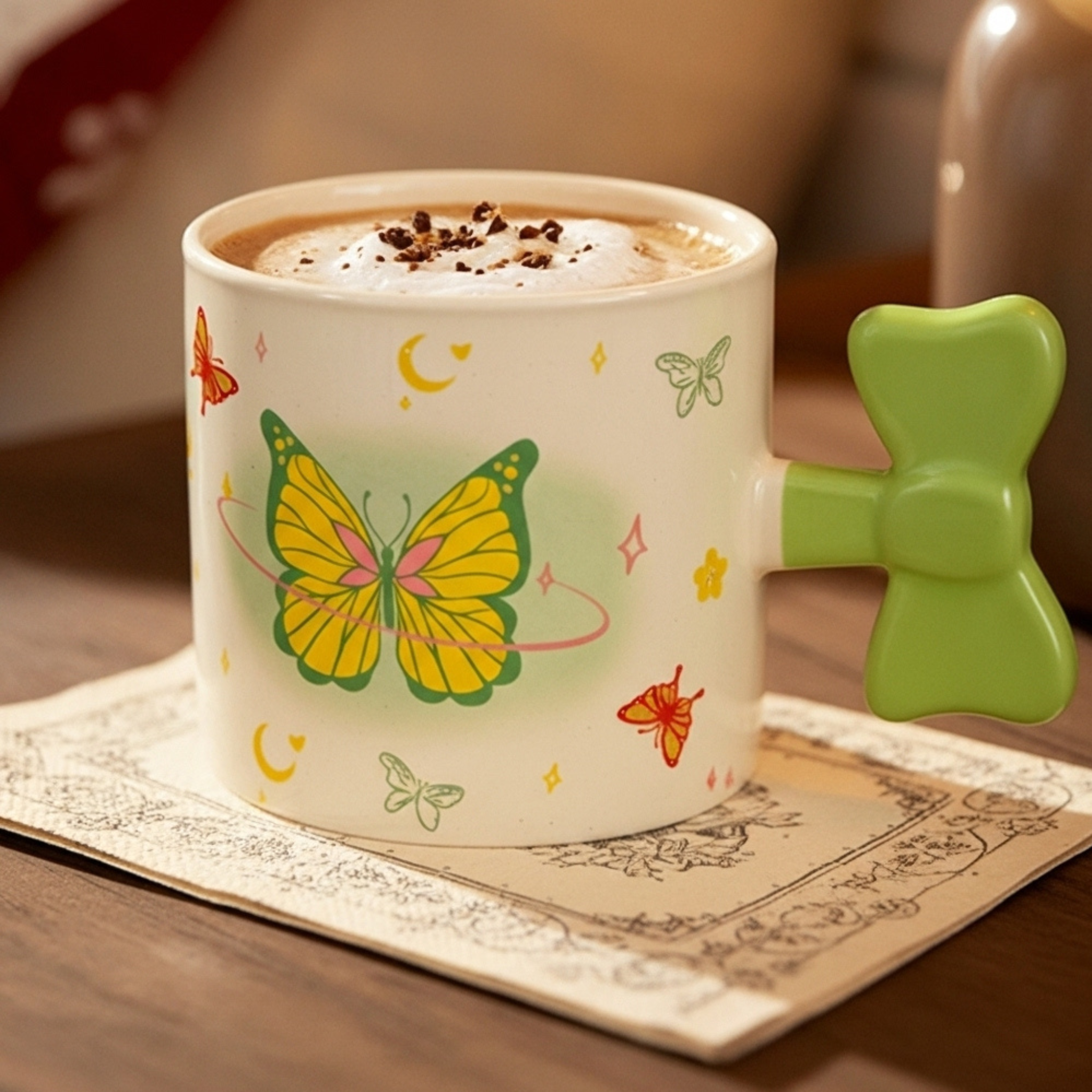 Mug papillon en céramique – Anse nœud 3D | Fiolla Home