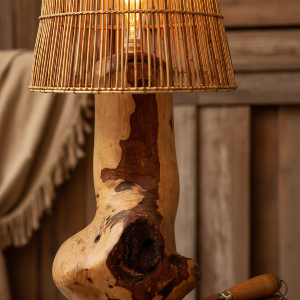 Lampadaire Artisanal Bois & Fibres de Palmier Fait Main | Fiolla Home