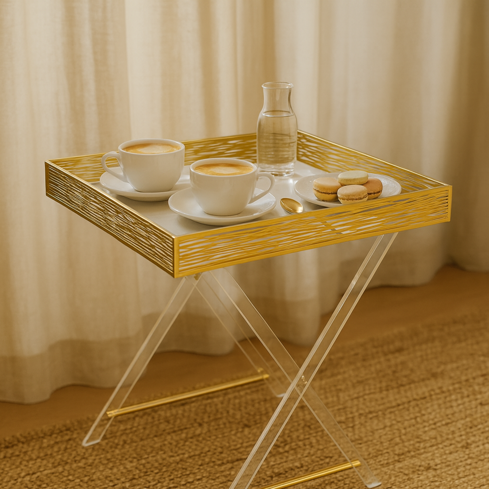 Table Pliante Plexi | Acrylique Transparent & Doré | Fiolla Home