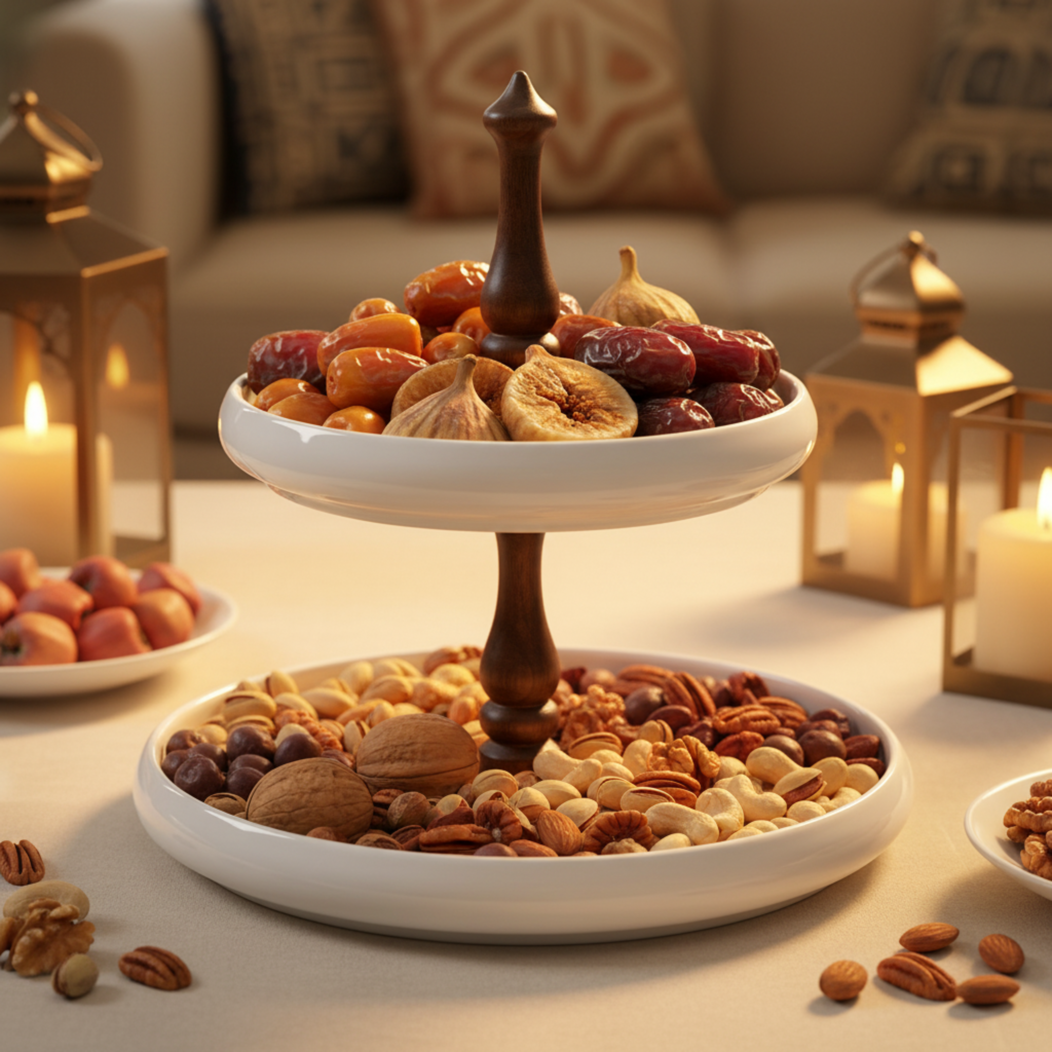 Serviteur 2 Étages Design en Céramique & Bois – Présentoir Chic