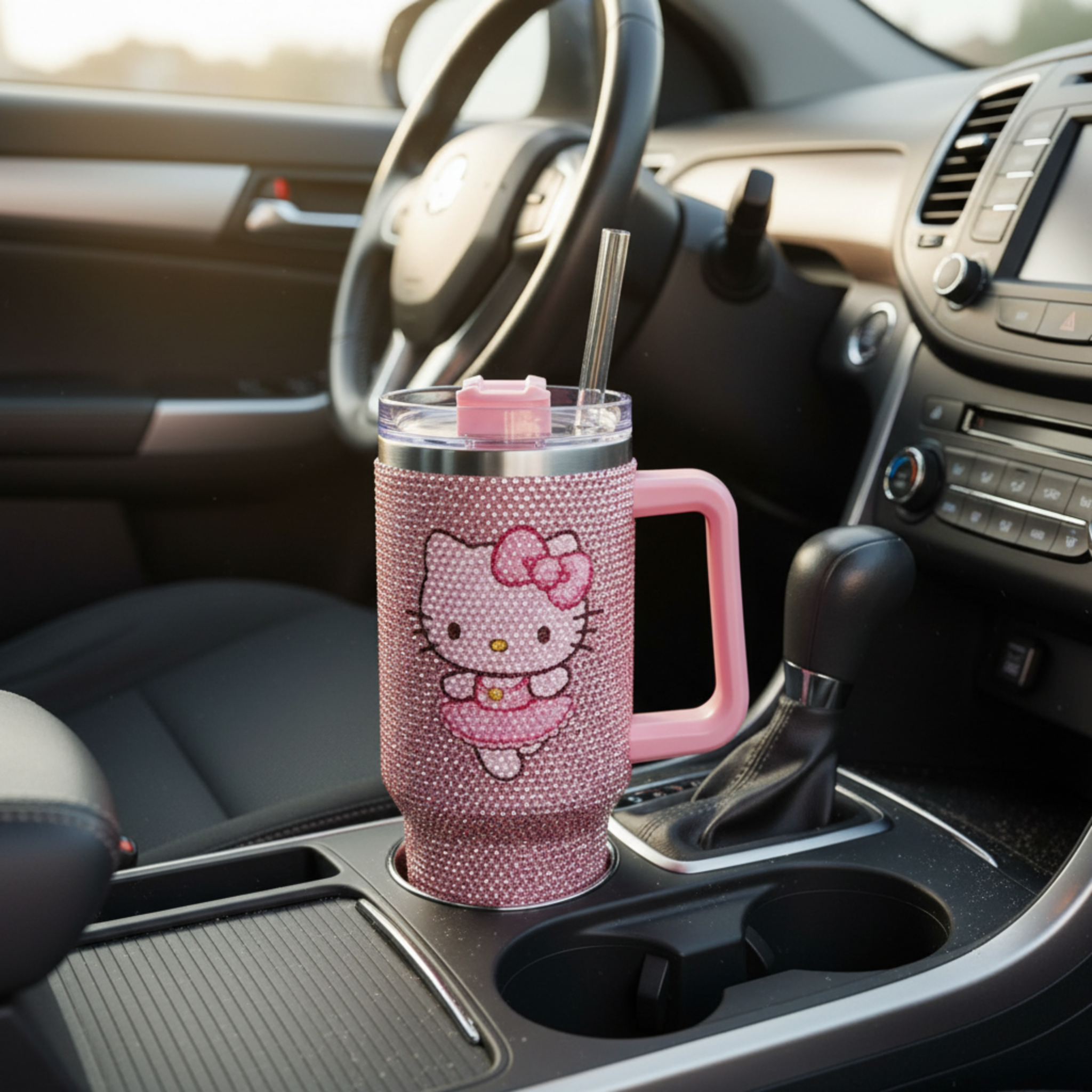 Thermos Hello Kitty Rose avec Paille – Strass Brillant