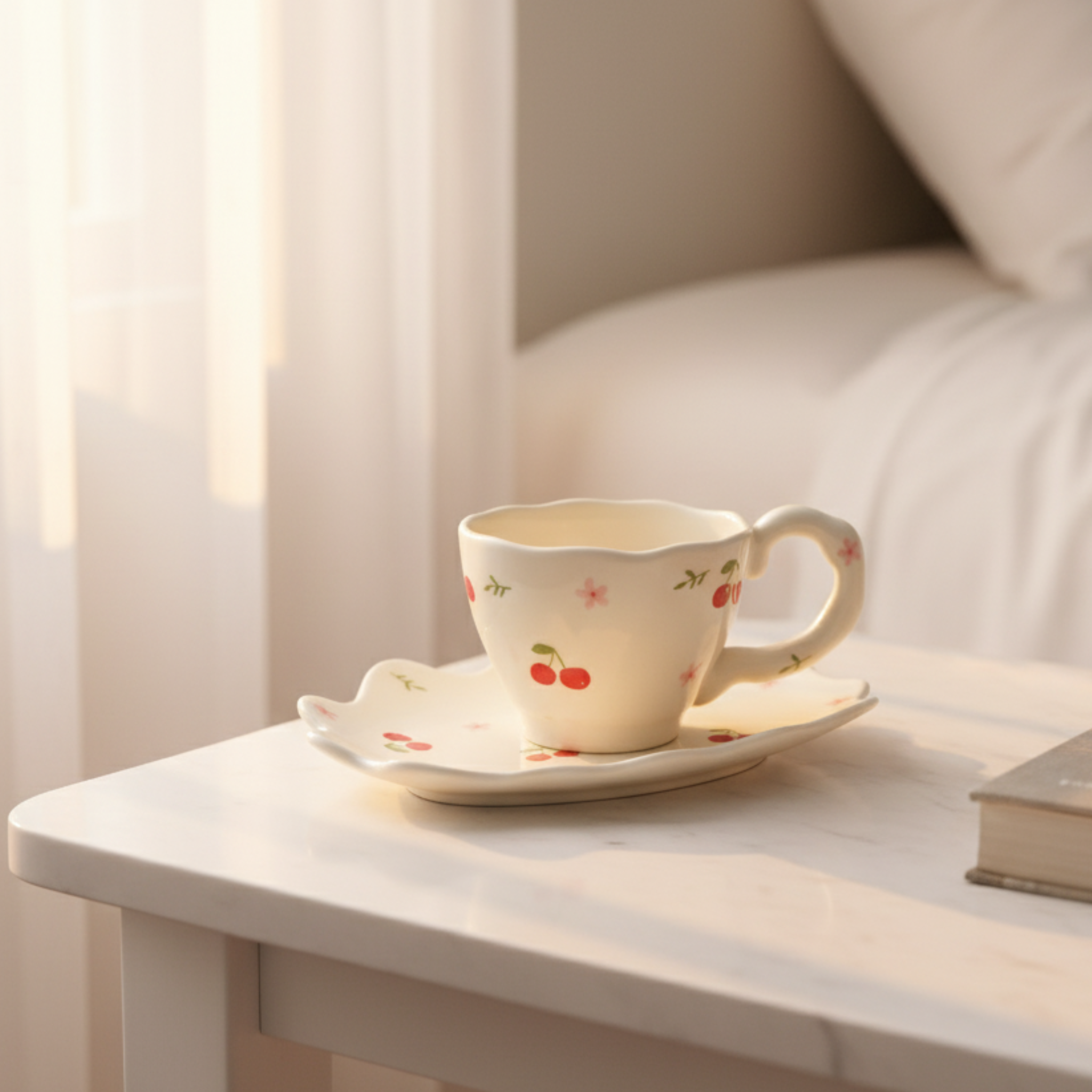 Tasse à Café Tunisie | Motif Cerises avec Soucoupe | Fiolla Home