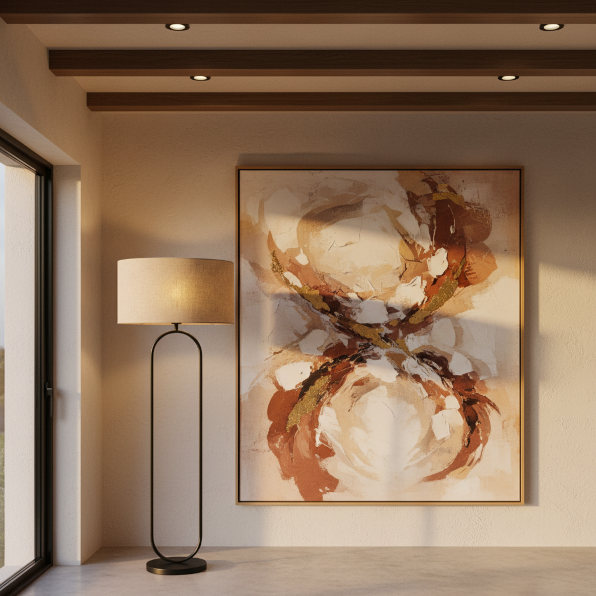 Lampadaire NATURA Métal Noir et Abat-Jour Lin Clair | Fiolla Home