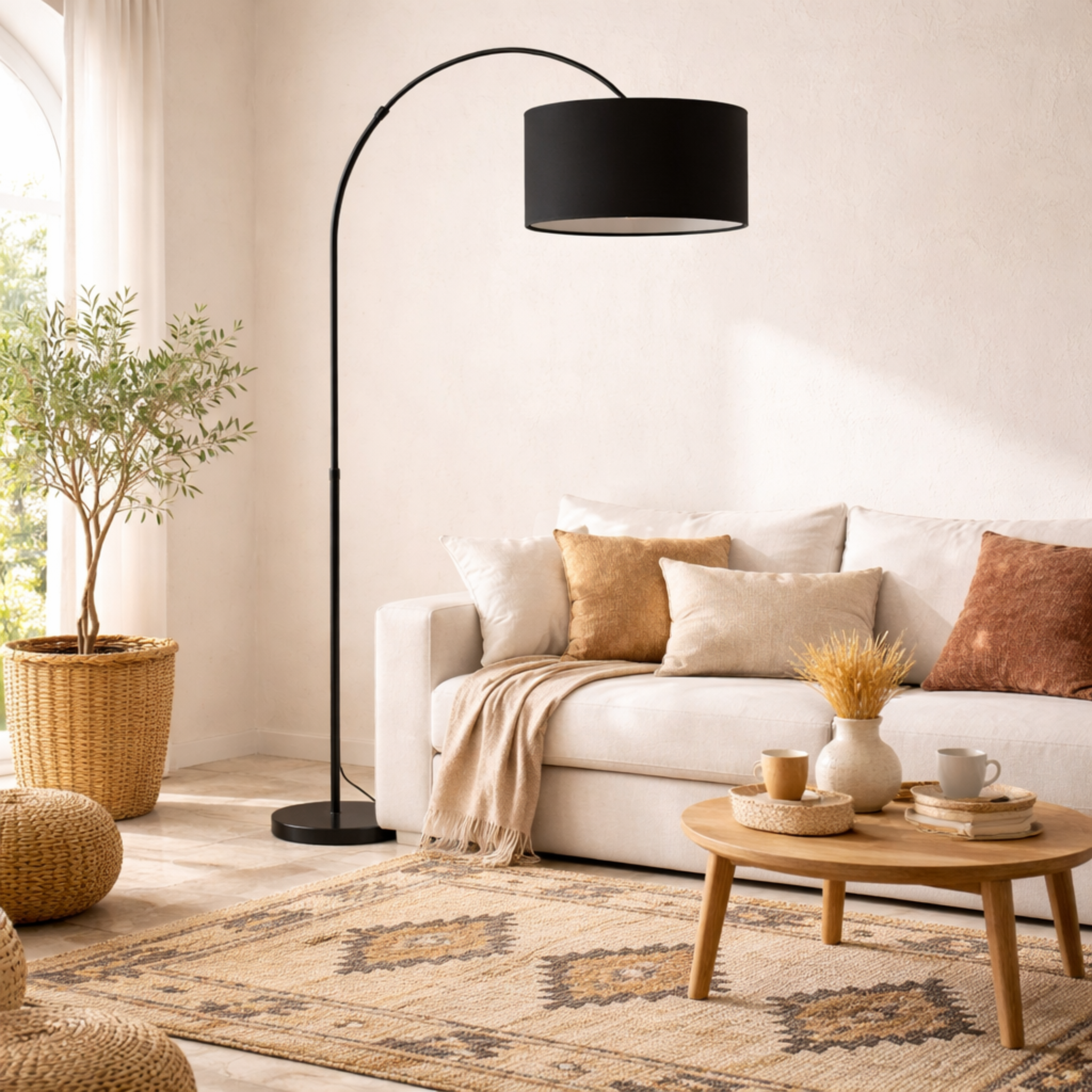 Lampadaire Arc Noir Moderne avec Abat-jour Élégant
