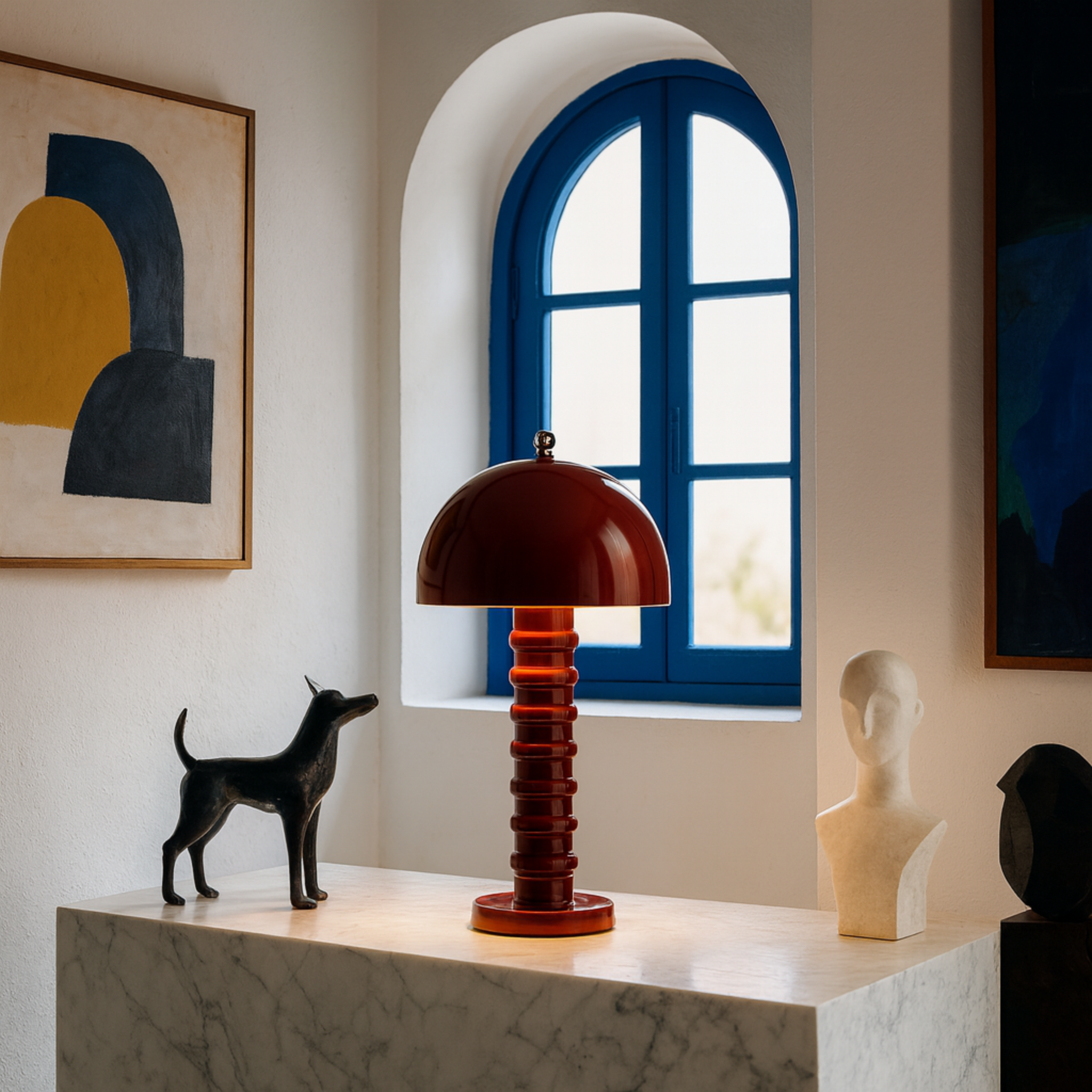 Lampe de Table "Mushroom" Rouge Laqué | Pièce Artisanale Fait Main - Haute Qualité