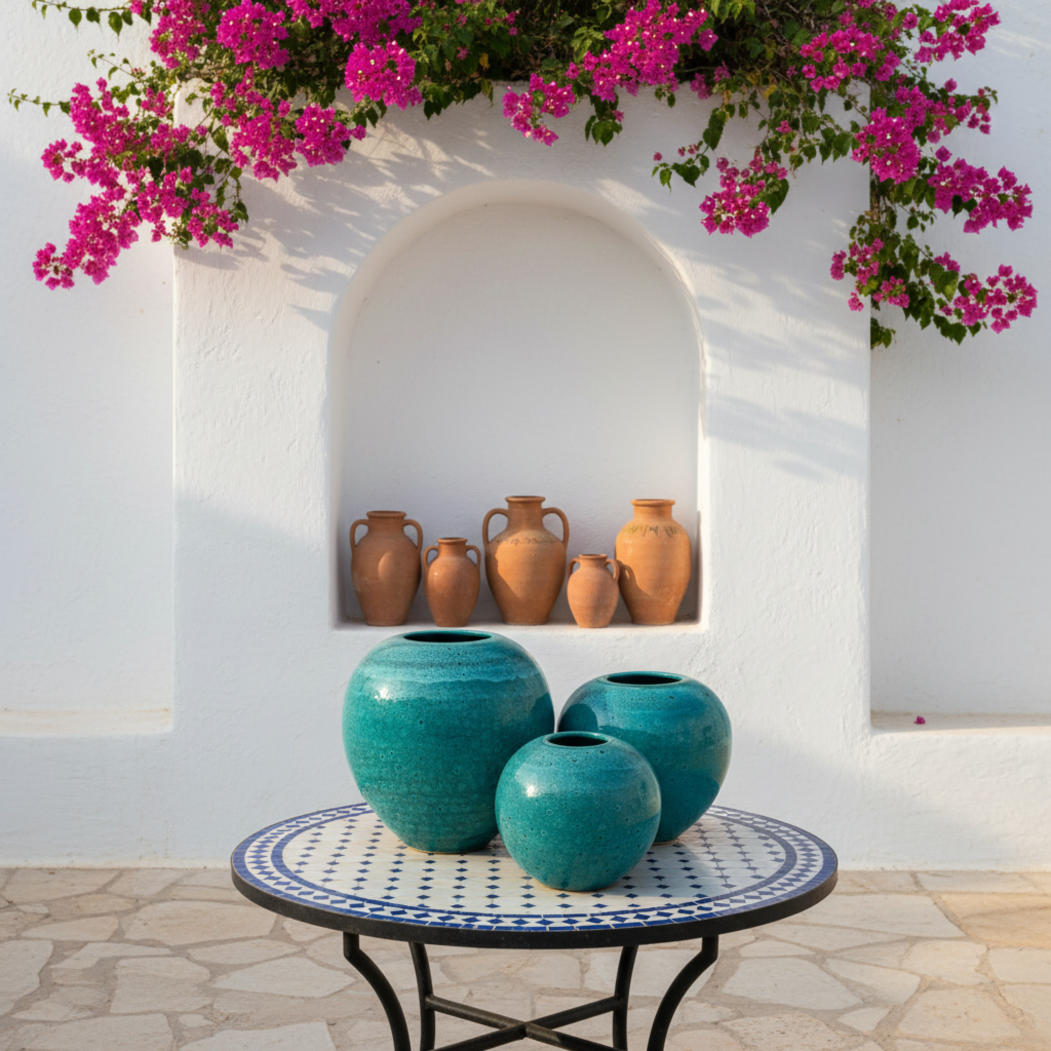 Vases en céramique émaillée – Vert méditerranéen (lot de 3)