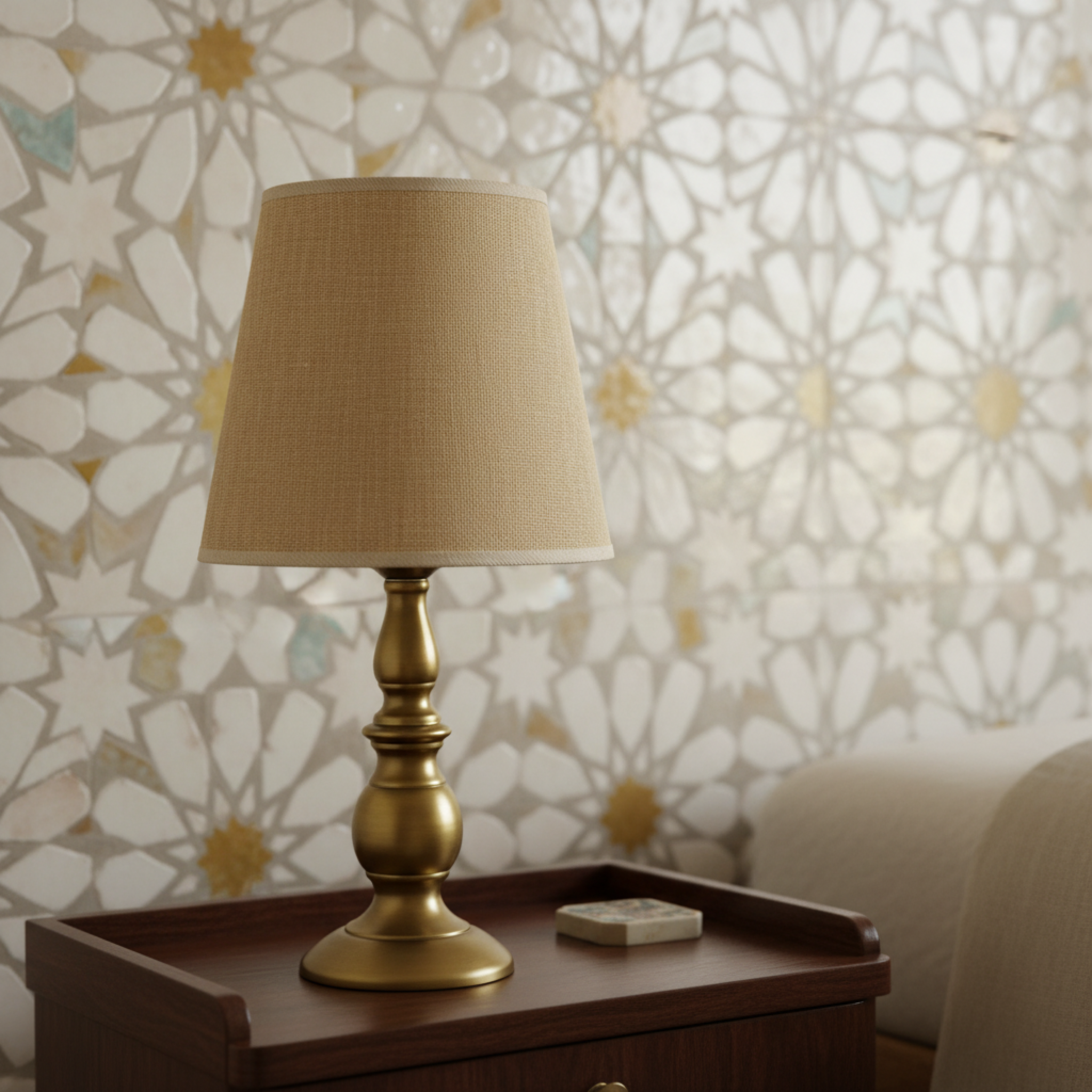 Lampe de Table Laiton Doré Abat-Jour Beige | Fiolla Home Tunisie