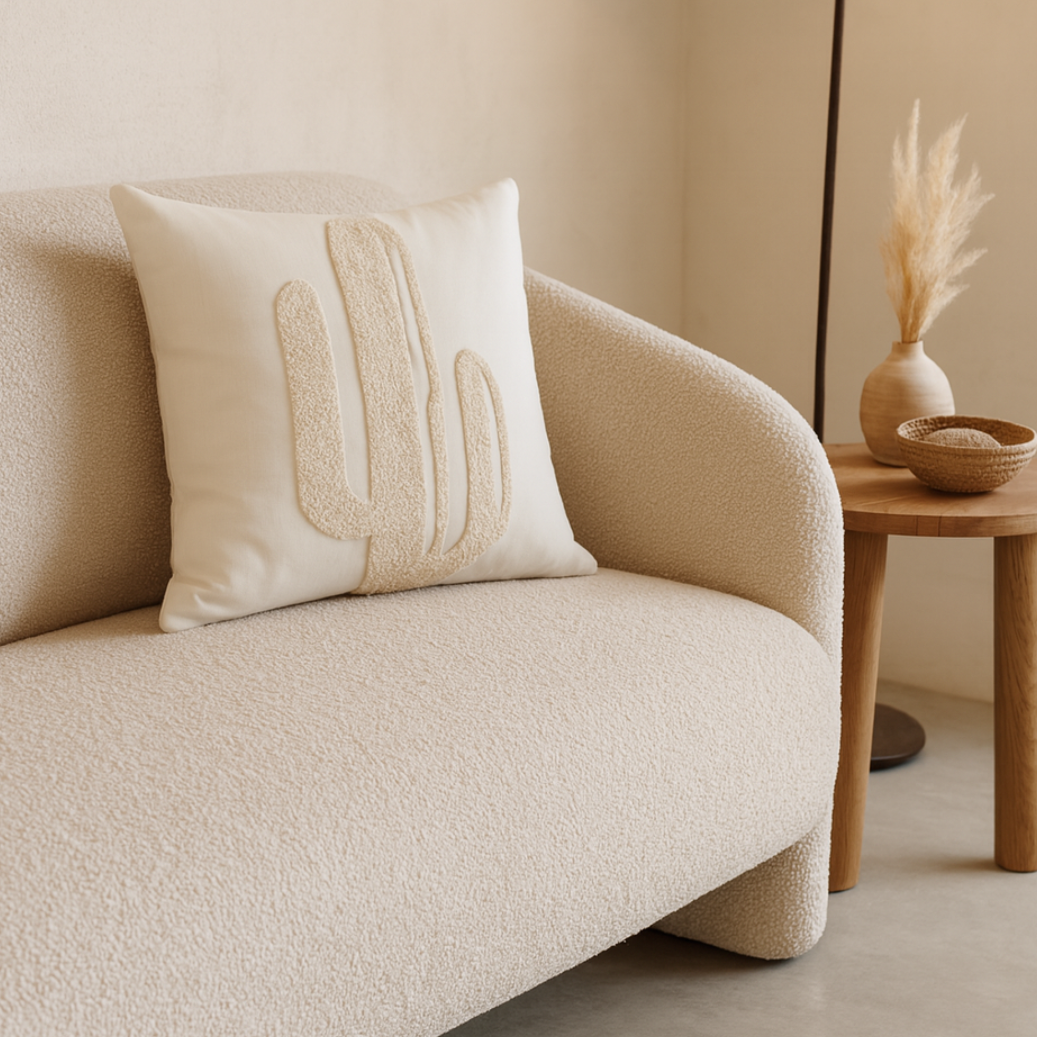 Coussin Cactus Beige Tunisie – Bouclette Texturée | Fiolla Home