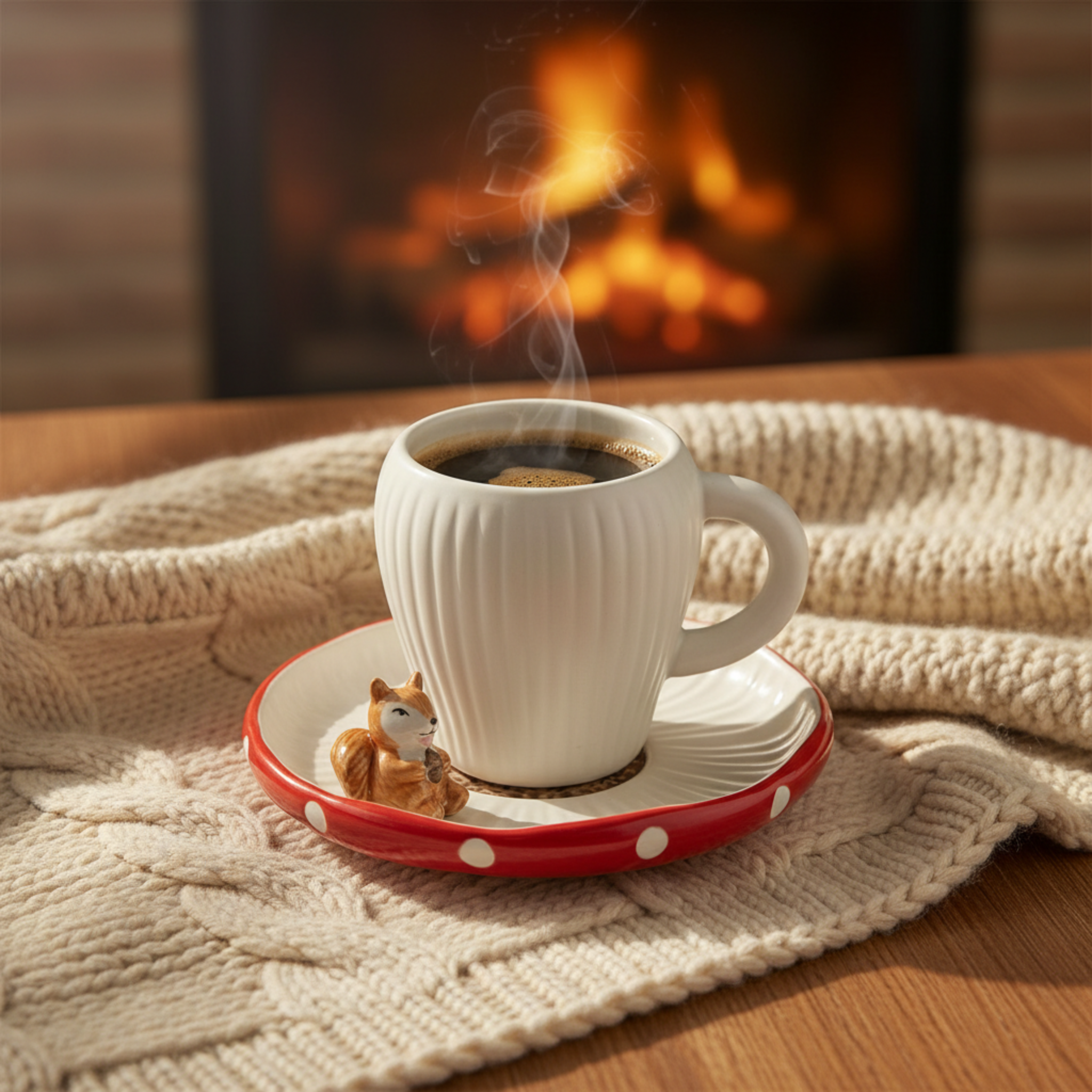 Tasse Design Écureuil & Soucoupe Champignon - Céramique Tendance