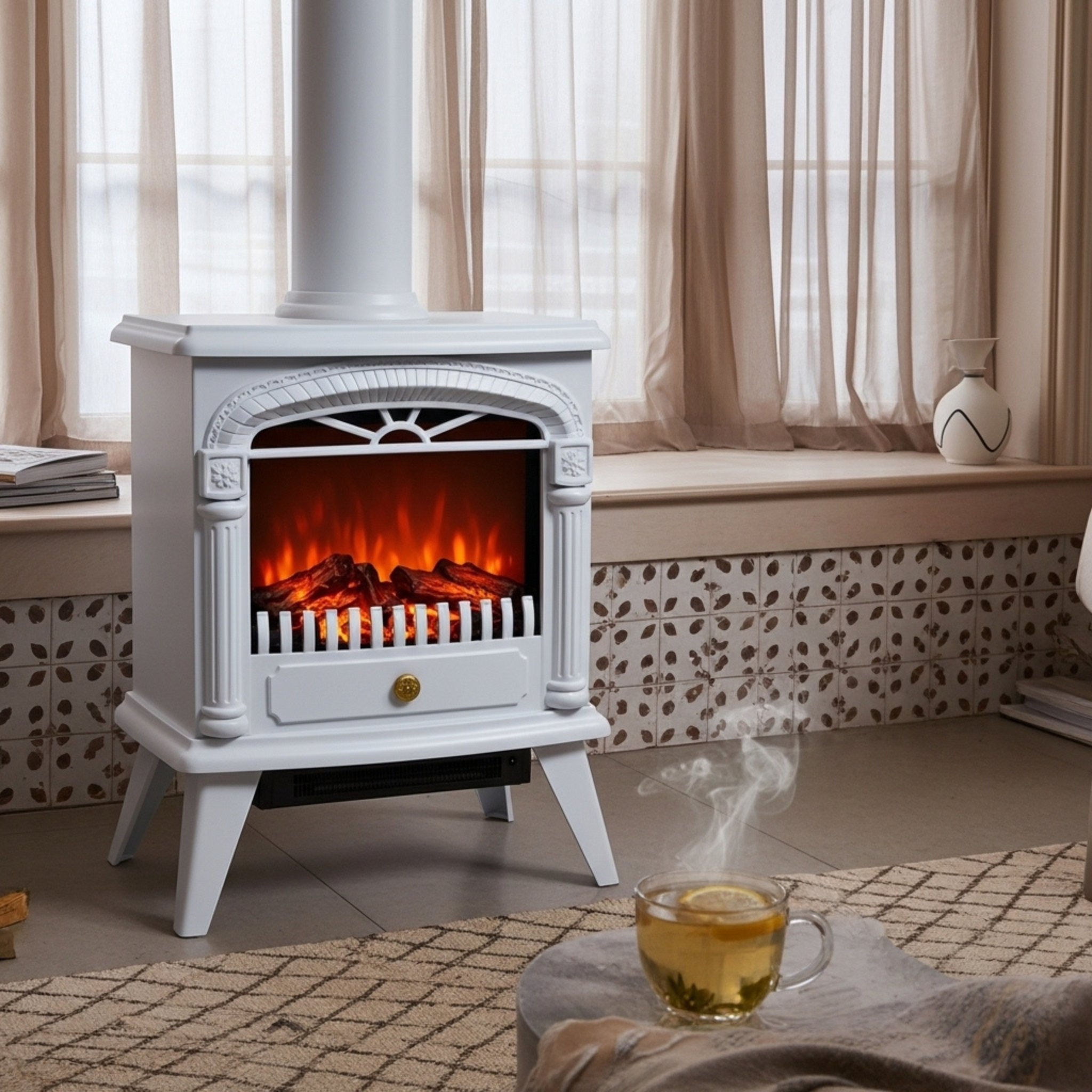 Cheminée Électrique Blanche – Effet Flamme LED | Tunisie