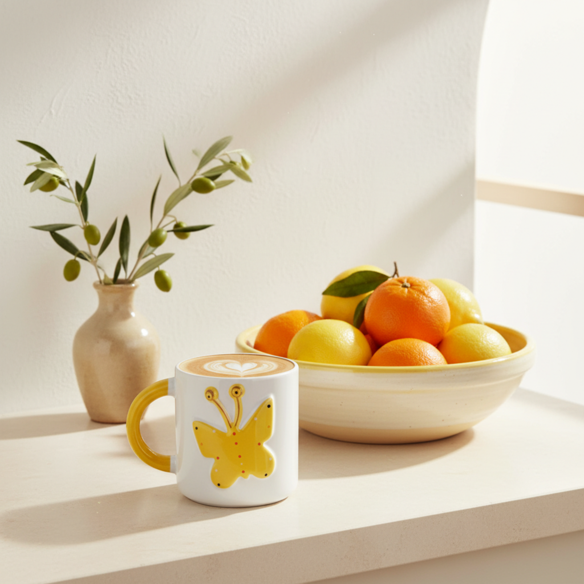 Mug Papillon Jaune en Relief – Tasse en Céramique Joyeuse & Design