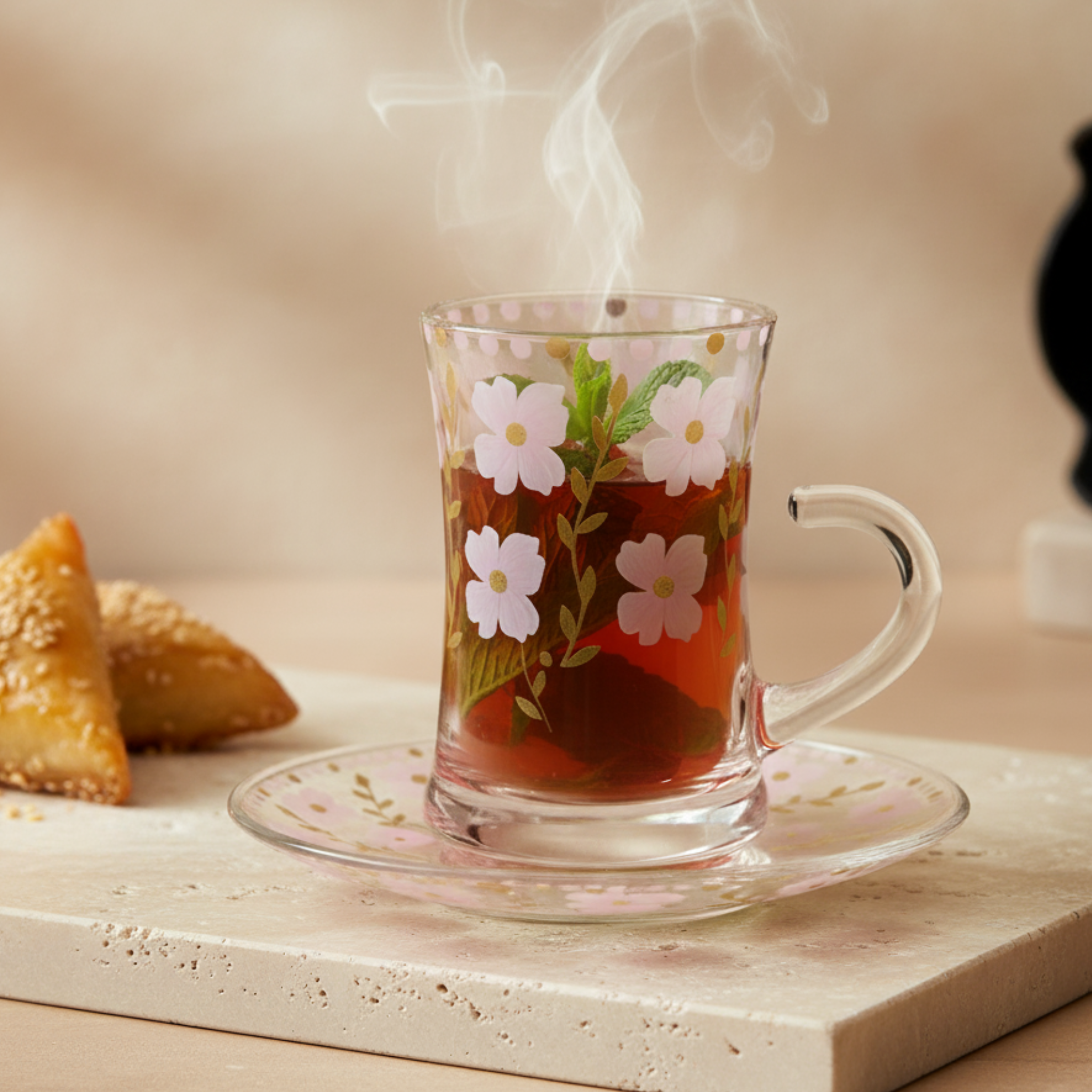 Service à Thé Verre Floral | Vaisselle Tunisie | Fiolla Home