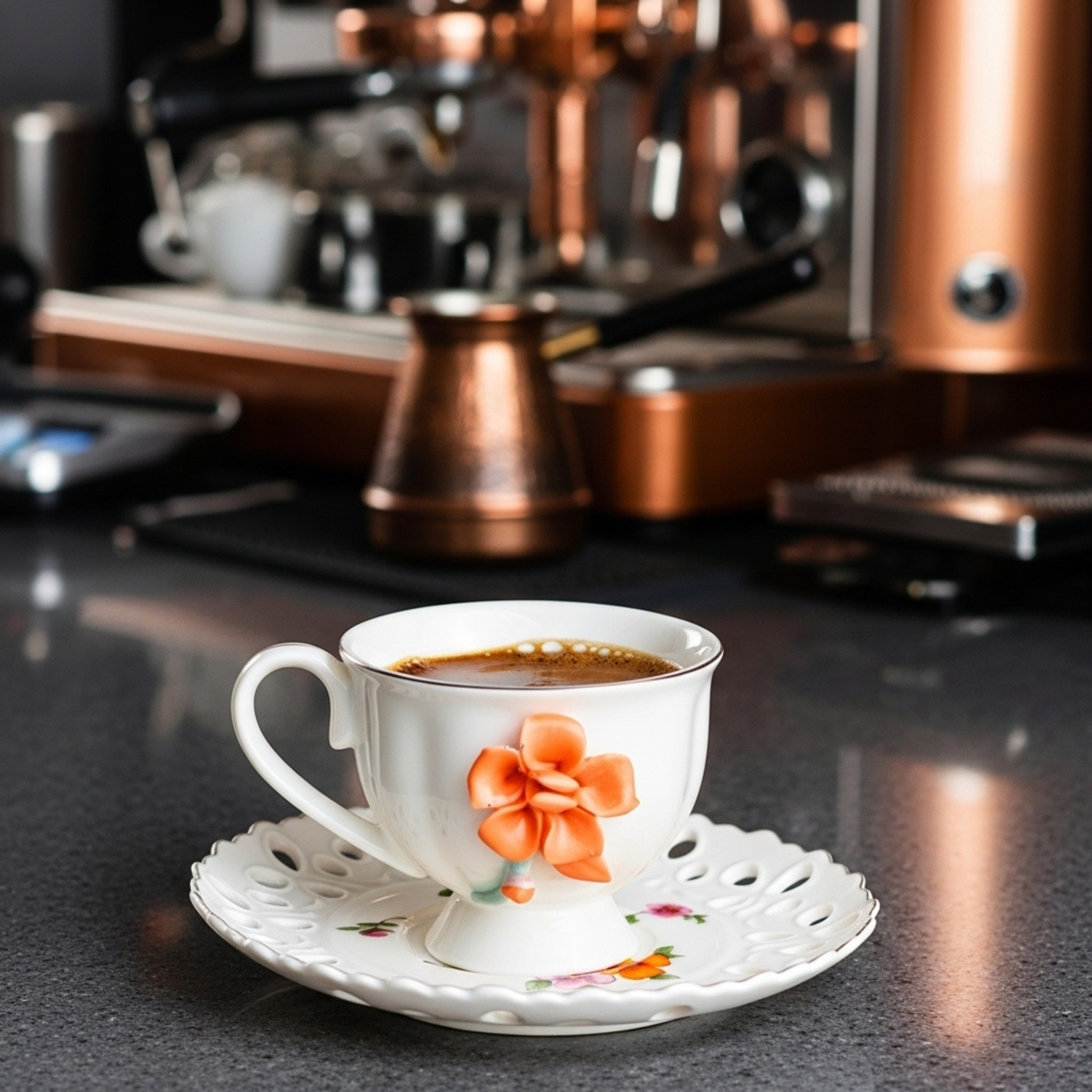 Service Café Noir Porcelaine Fine – 6 Tasses + 6 Soucoupes