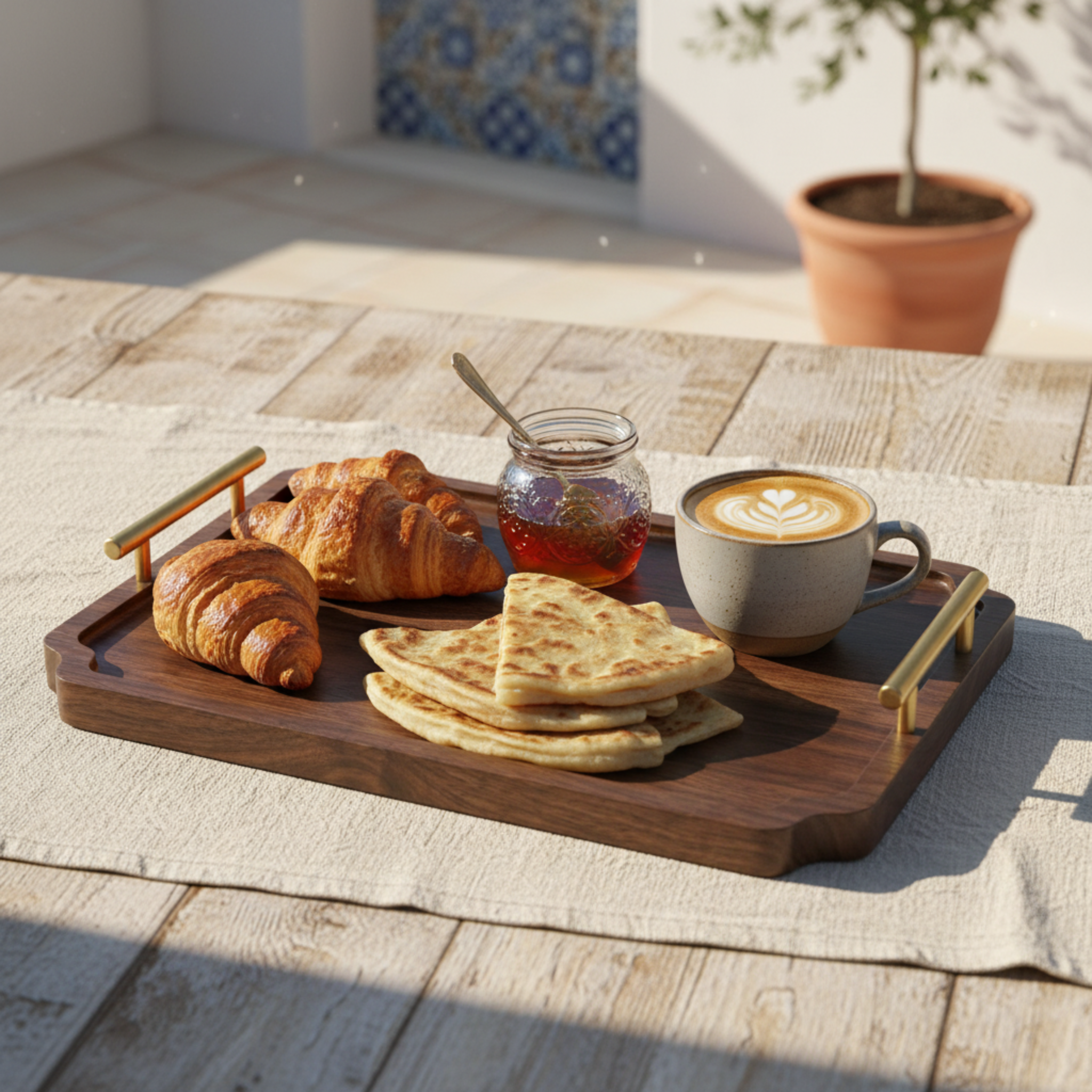 Lot de 2 Plateaux de Service en Bois & Poignées Dorées – Design Chic