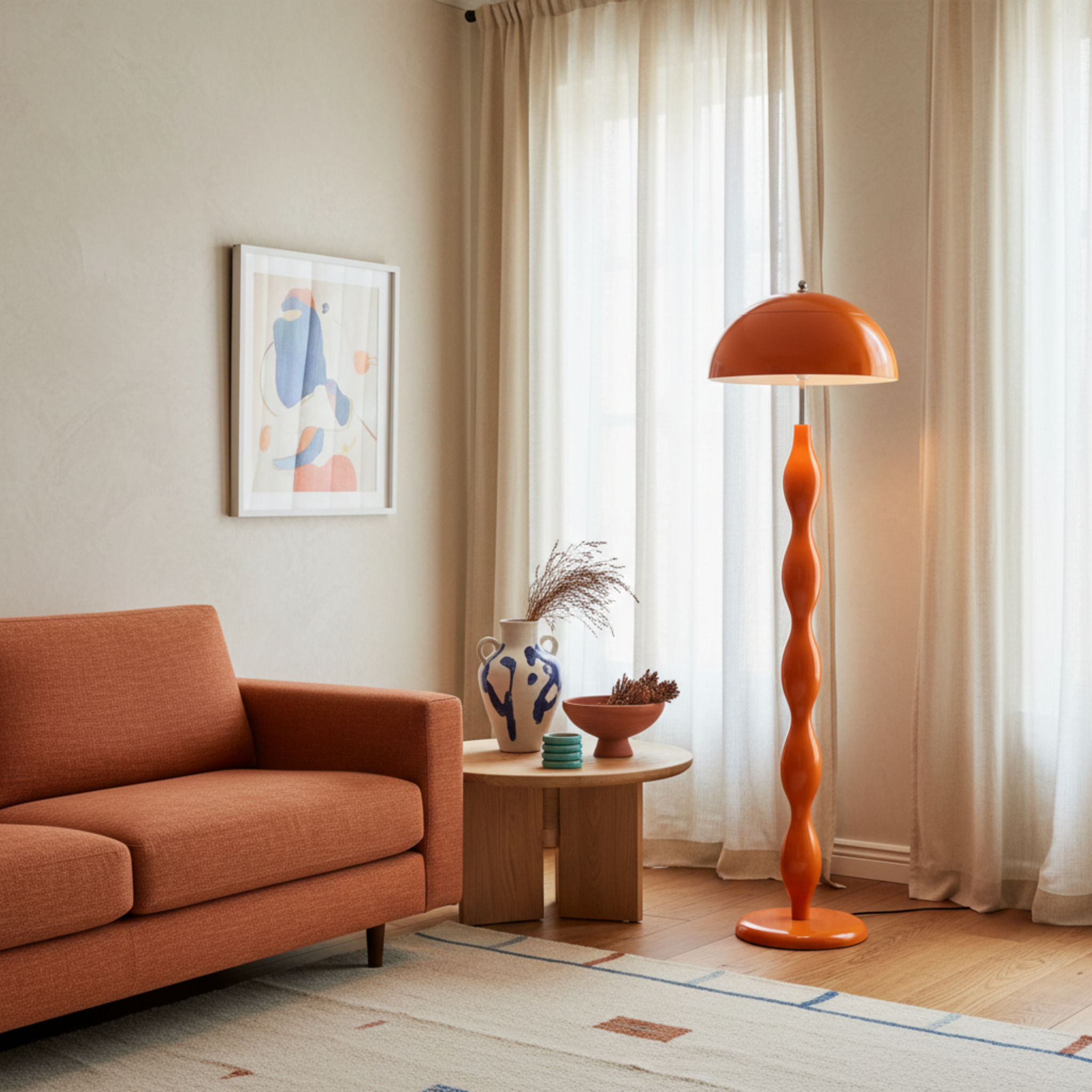 Lampadaire Ondulé Orange Terracotta – Luxe Fait Main Tunisie