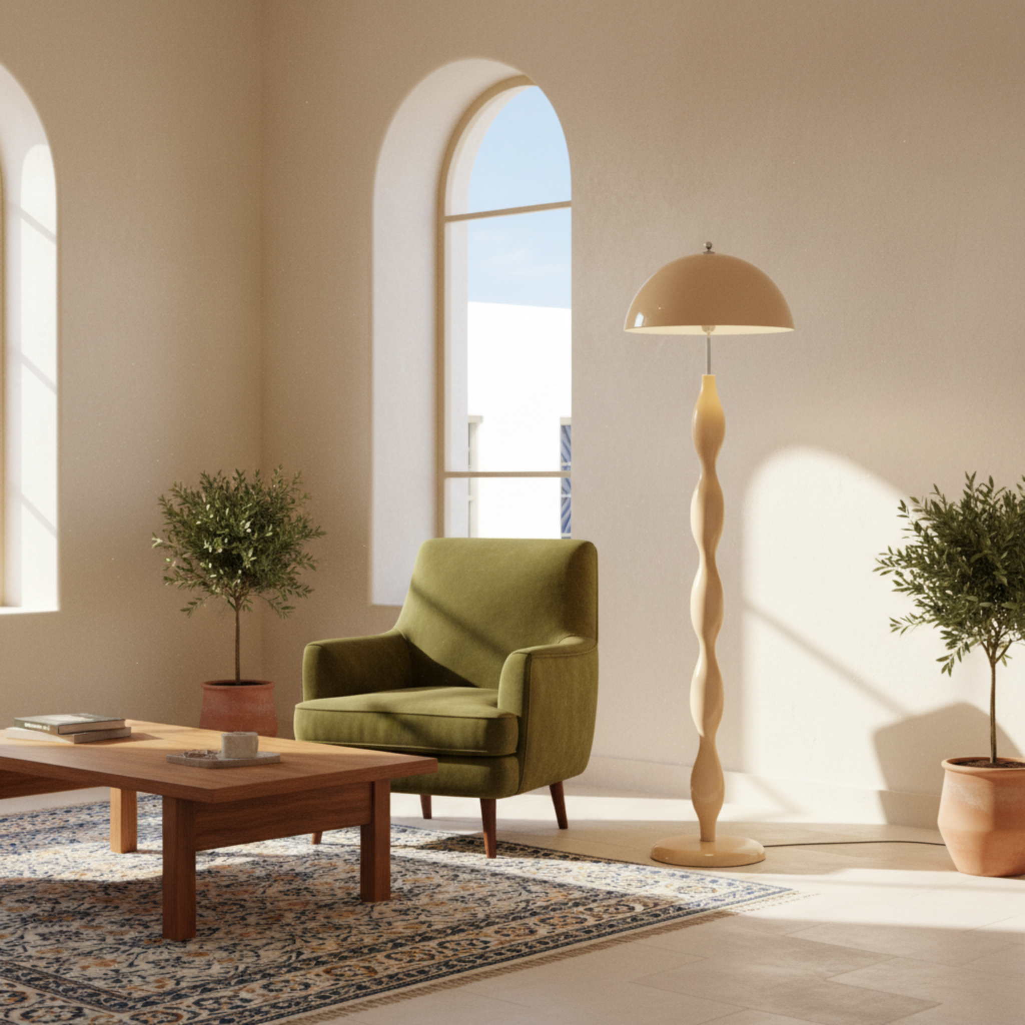 Lampadaire Ondulé Blanc Cassé – Élégance Fait Main Tunisie