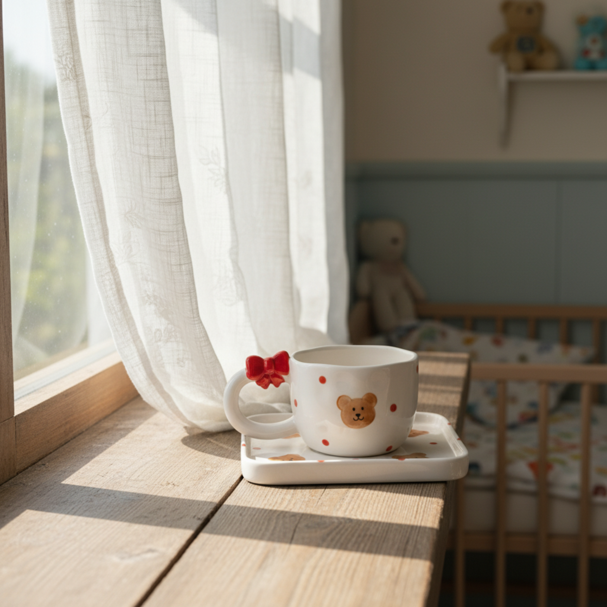 Ensemble Tasse & Soucoupe Ours "Teddy Bow" - Céramique Design & Mignonne