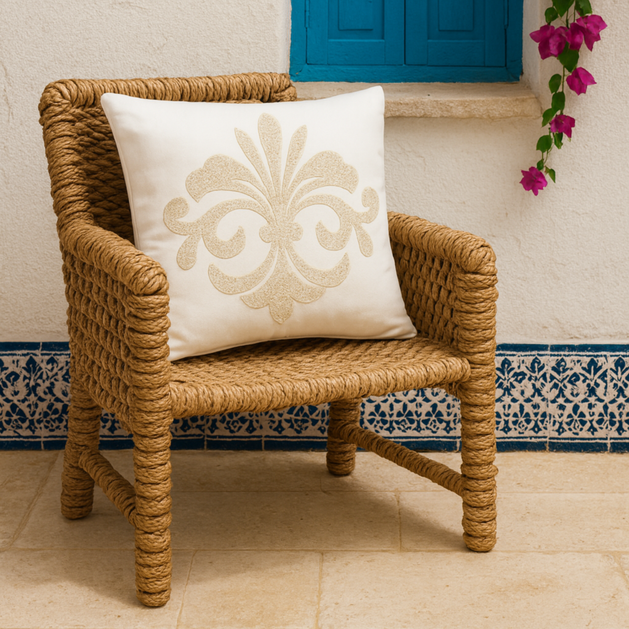 Coussin Décoratif Beige – Motif Fleur de Lys | Fiolla Home