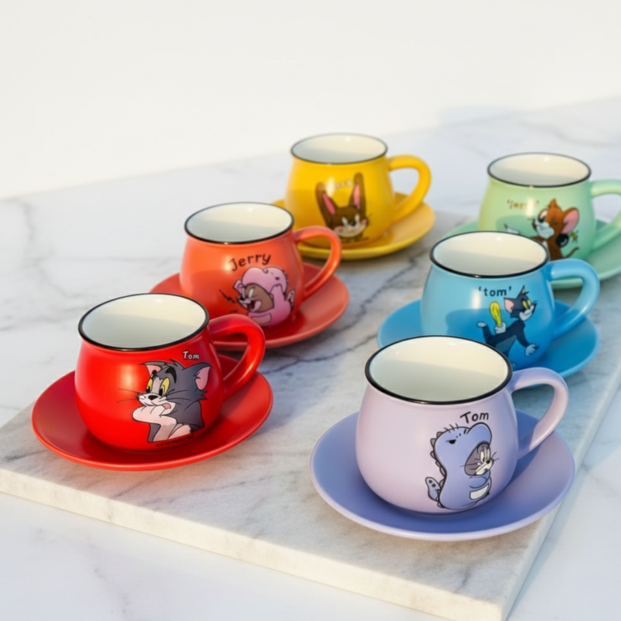 Service Café Noir | Tom & Jerry, 6 Tasses avec Soucoupes | Fiolla Home