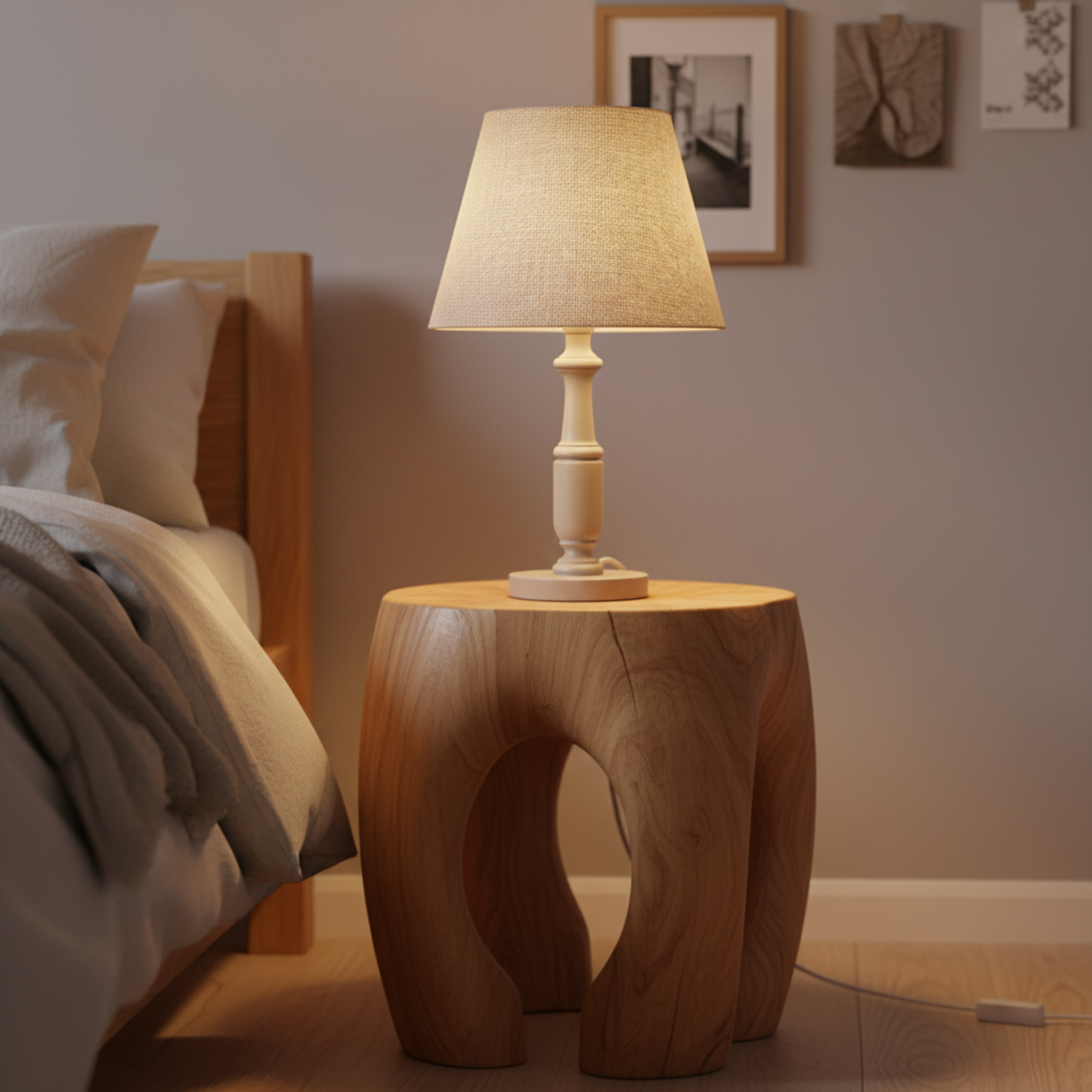 Lampe de Chevet Pied Tourné & Abat-Jour Lin – Ambiance Cosy