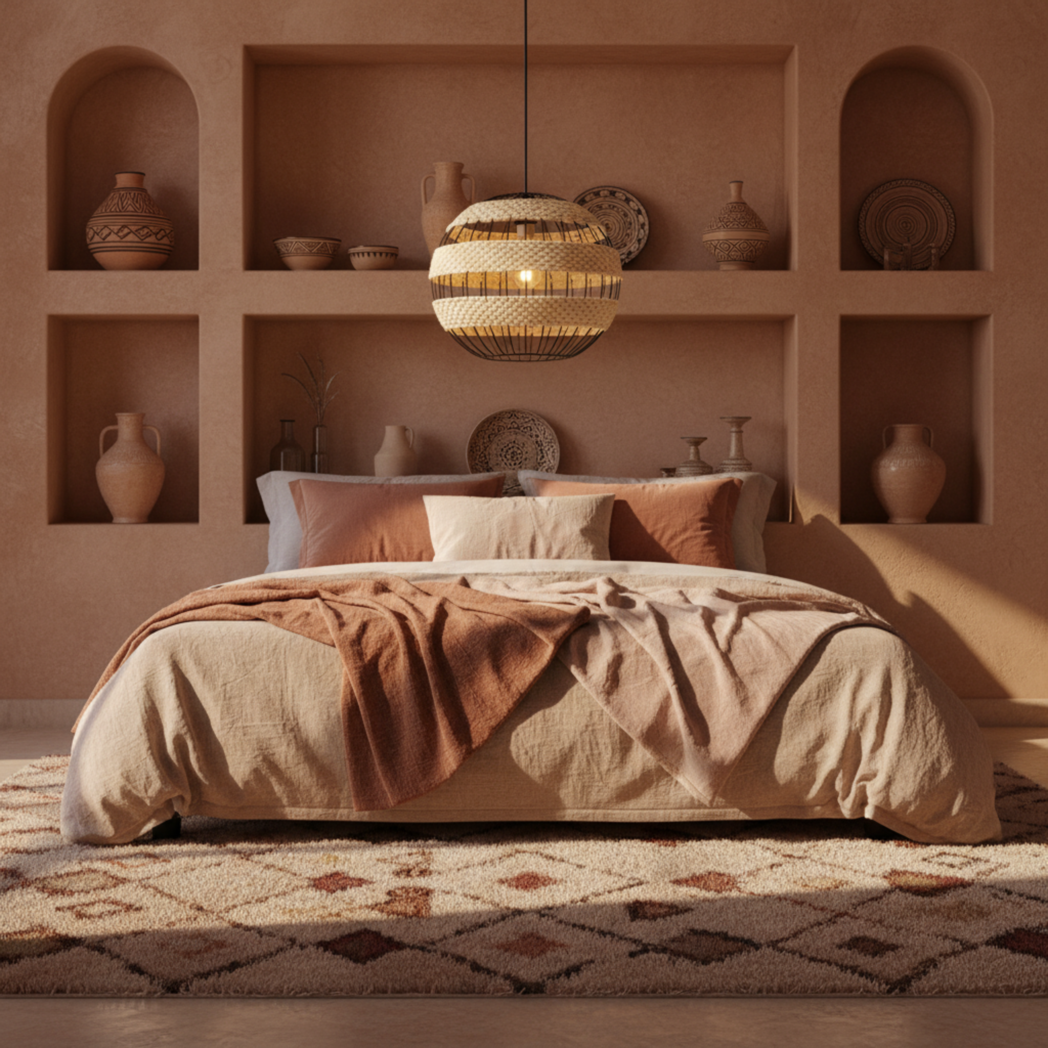 Suspension Sphérique "Vague Bohème" | Fibres Végétales & Métal | Tunisie