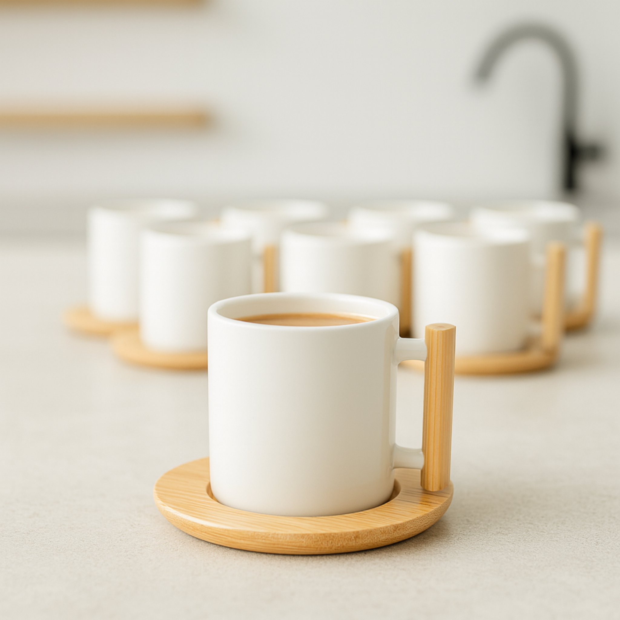 Set Café Noir | Céramique Blanche & Bambou | Fiolla Home