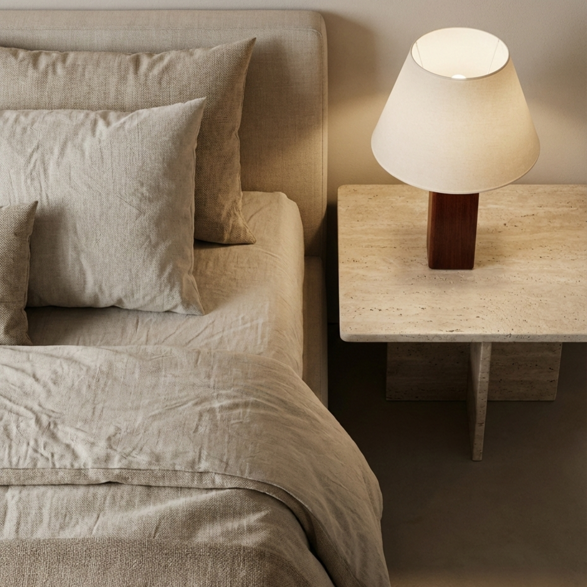 Lampe à Poser Artisanale en Bois & Lin - Design Unique Tunisie