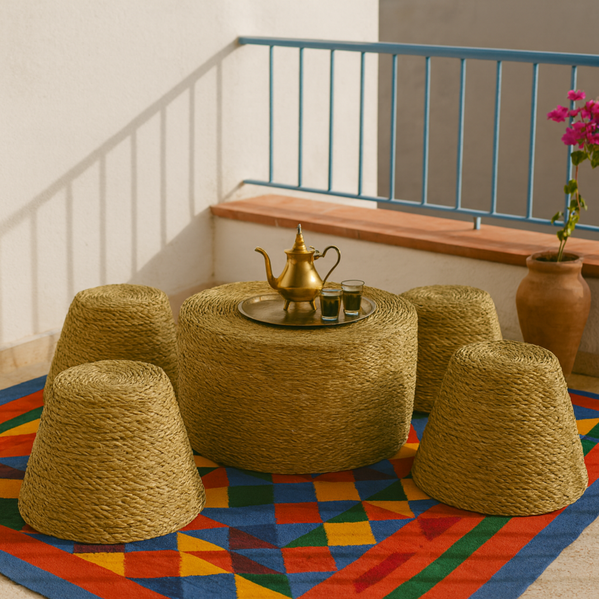 Table + 4 tabourets halfa | Design artisanal durable | Fiolla Home