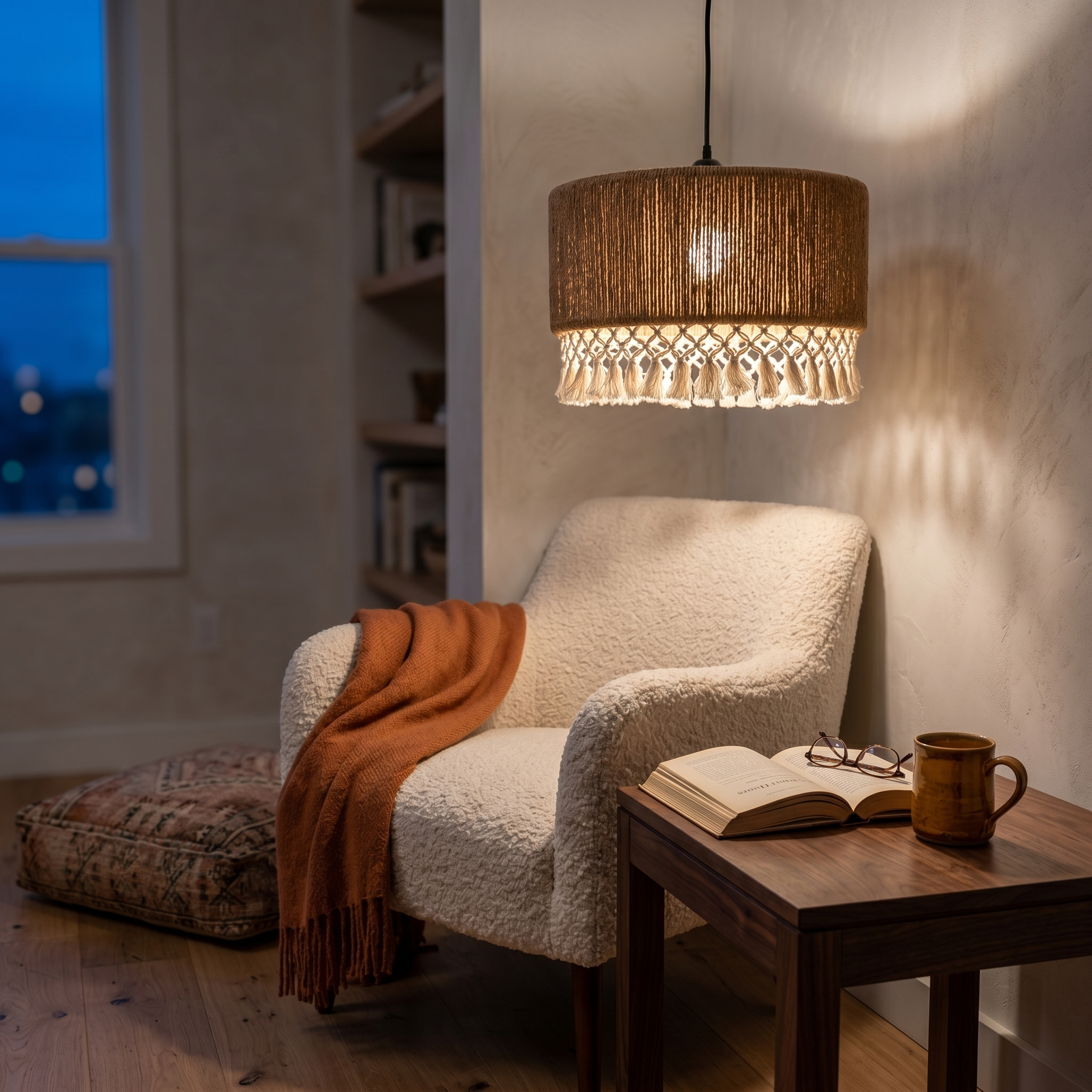 Suspension Jute Macramé Tunisie | Lustre Bohème à Pompons | Fiolla Home
