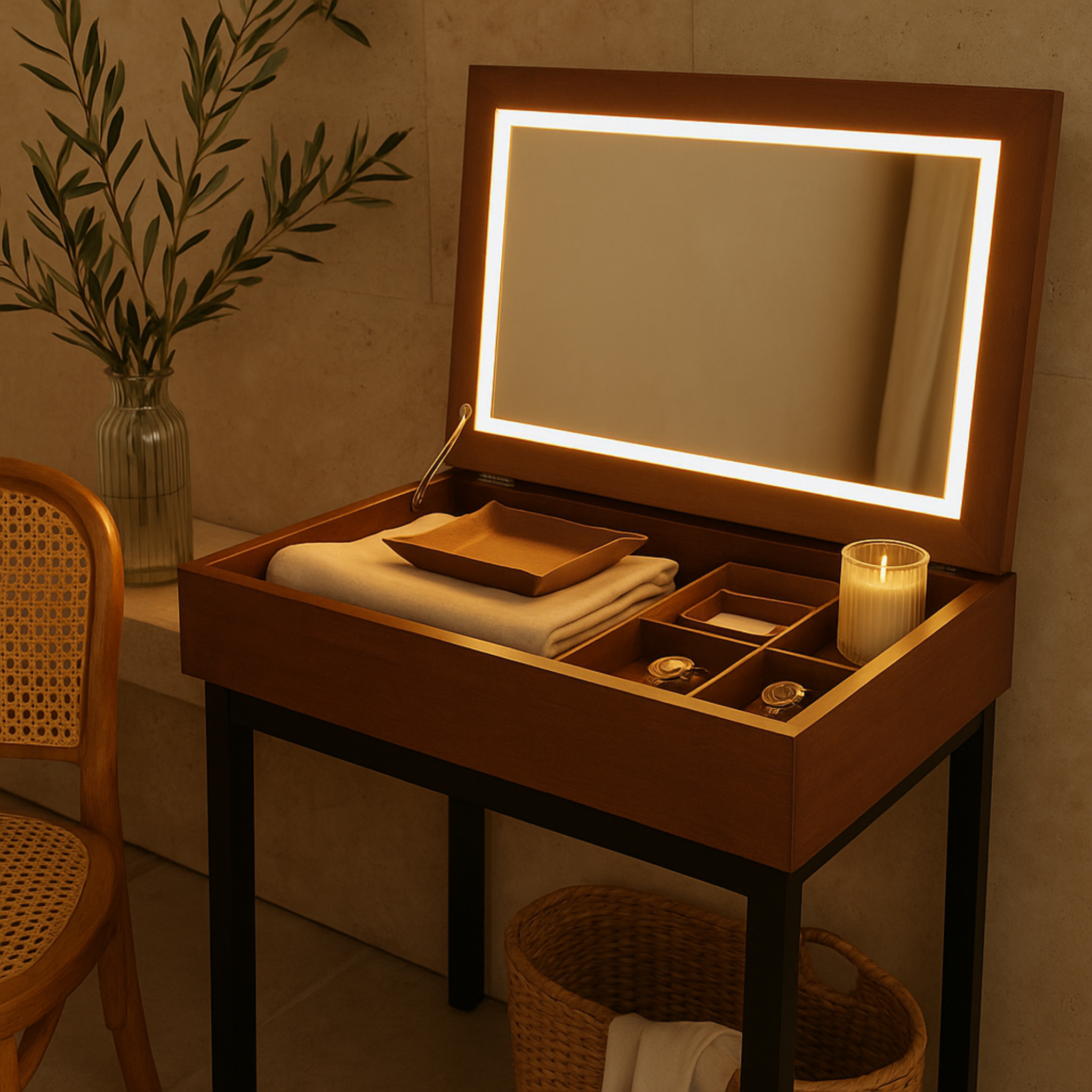 Bureau/Coiffeuse 2-en-1 avec Miroir LED | Tunisie | Fiolla Home