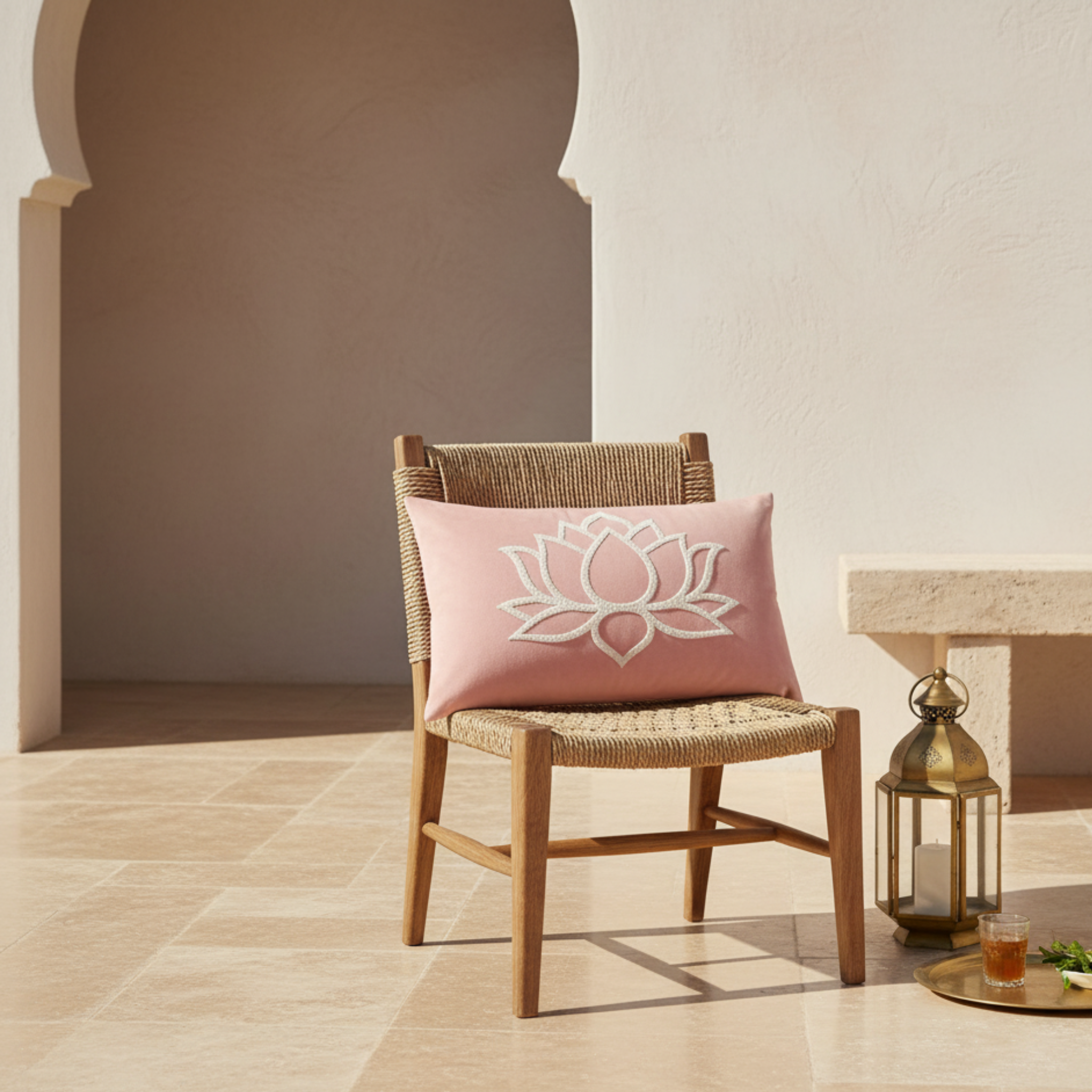 Coussin décoratif Rectangulaire Rose Tunisie – Lotus Éclat | Fiolla Home