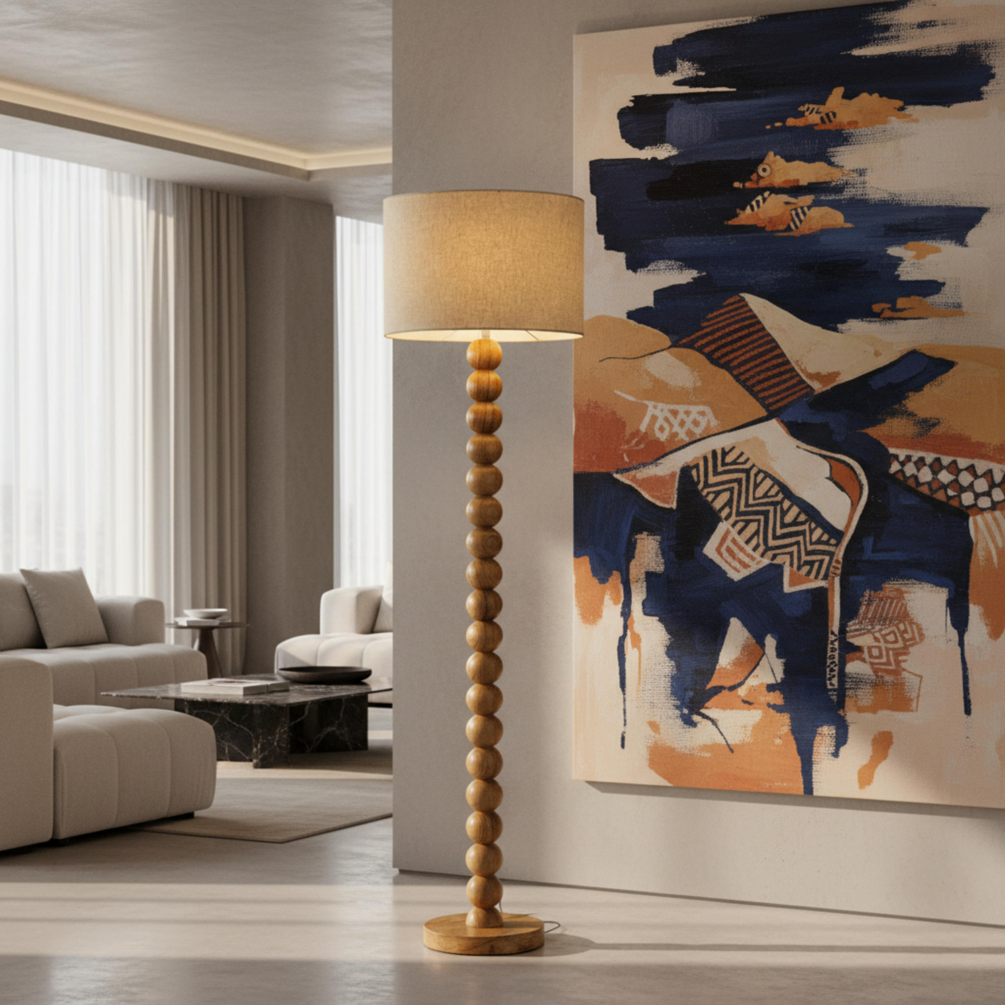 Lampadaire Artisanal en Bois Rouge – Sculpture Fait Main Luxe Tunisie